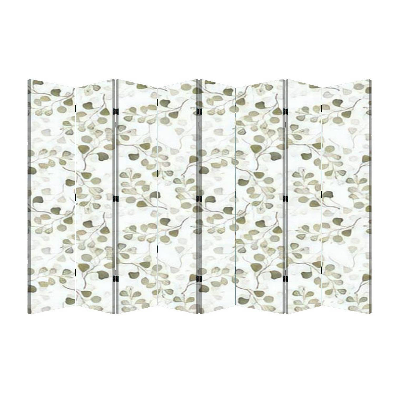 8-Panel Room Divider with Watercolor Floral Green Leaves Design - Foldable Privacy Screen for Living Room & Bedroom - Perfect for Home Office, Studio Separation & Space Partition