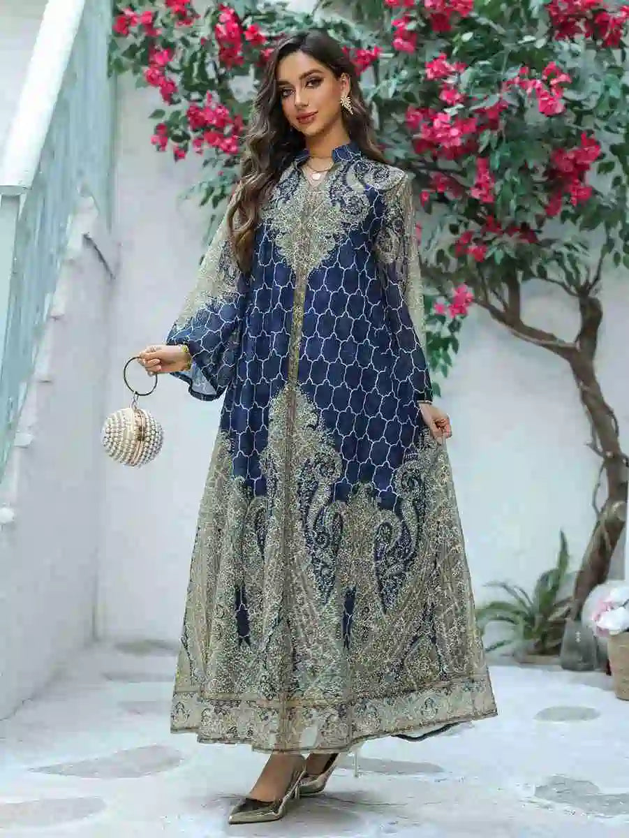 Elegant Hotfix Rhinestone Embroidery Caftan Dress for Women - Perfect for Eid Celebrations, Weddings & Special Occasions | Style #25450