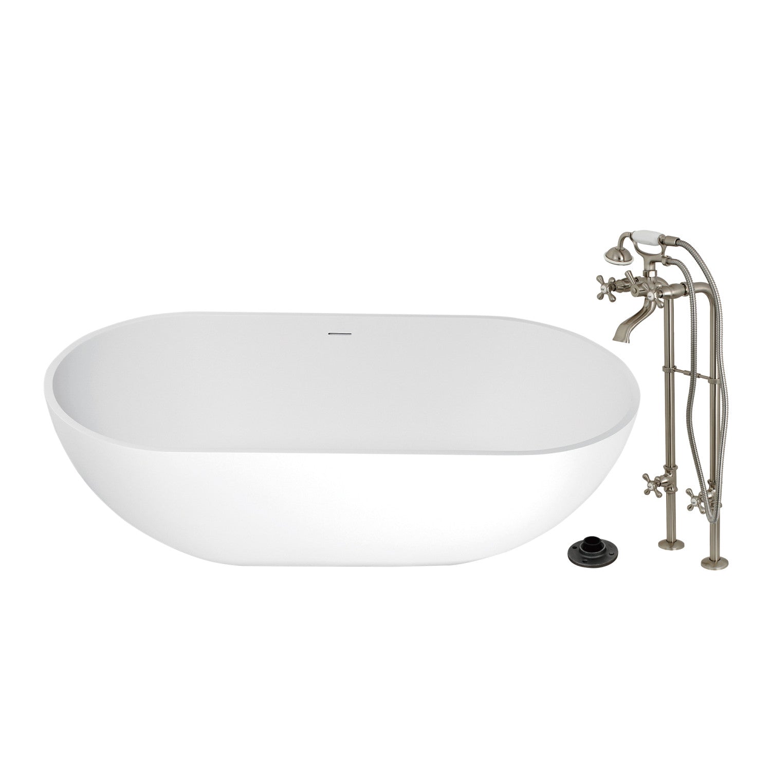 Arcticstone 70 Inch Freestanding Oval Bathtub with Brushed Nickel Faucet - Solid Surface Double Ended Soaking Tub for Luxury Bathroom & Spa Relaxation - Perfect for Master Suites & Modern Home Decor
