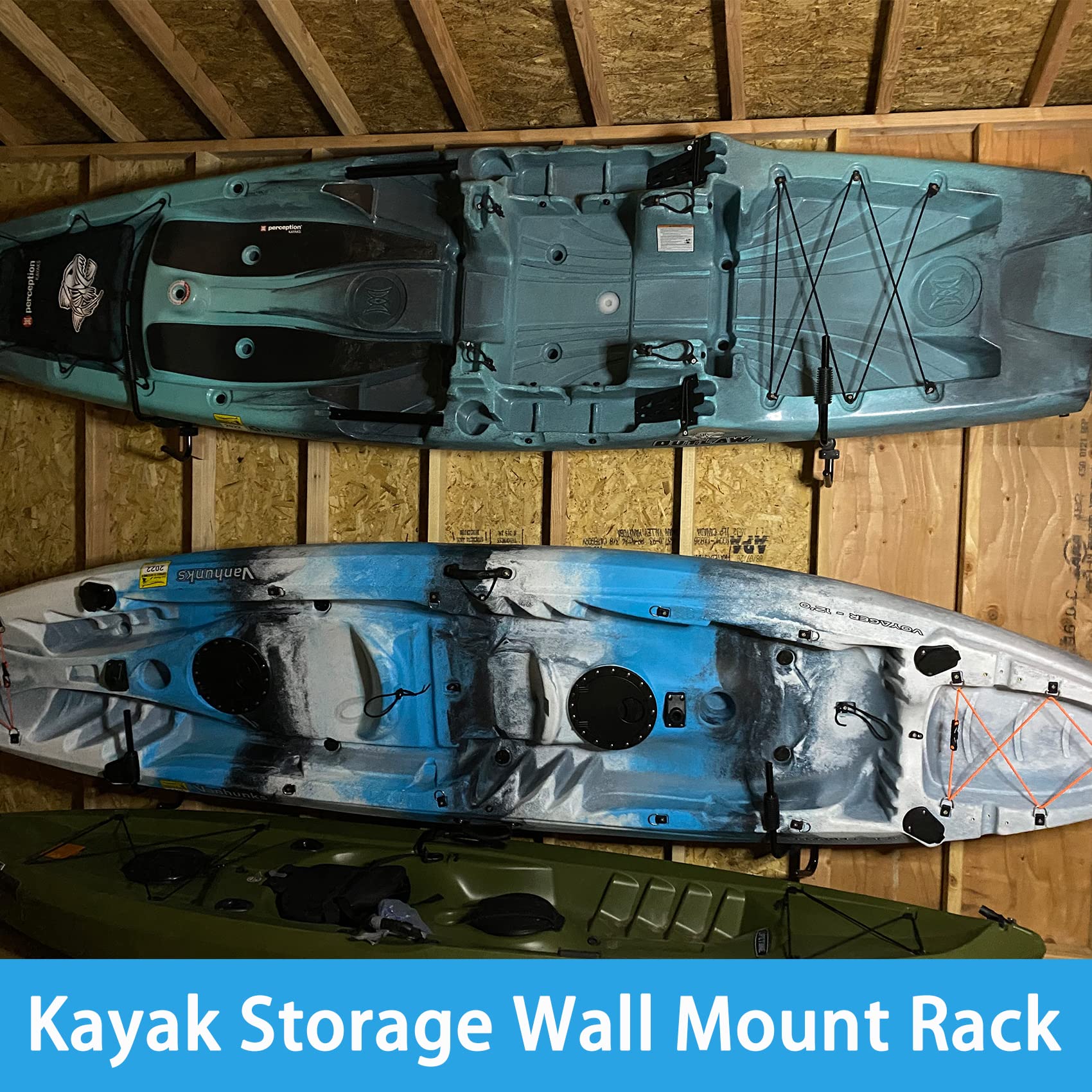 Tengchang Heavy-Duty Kayak Storage Wall Mount Rack - Foldable Steel Ladder Hanger for Canoe & Paddle Board - Perfect for Garage, Shed or Outdoor Boat Storage