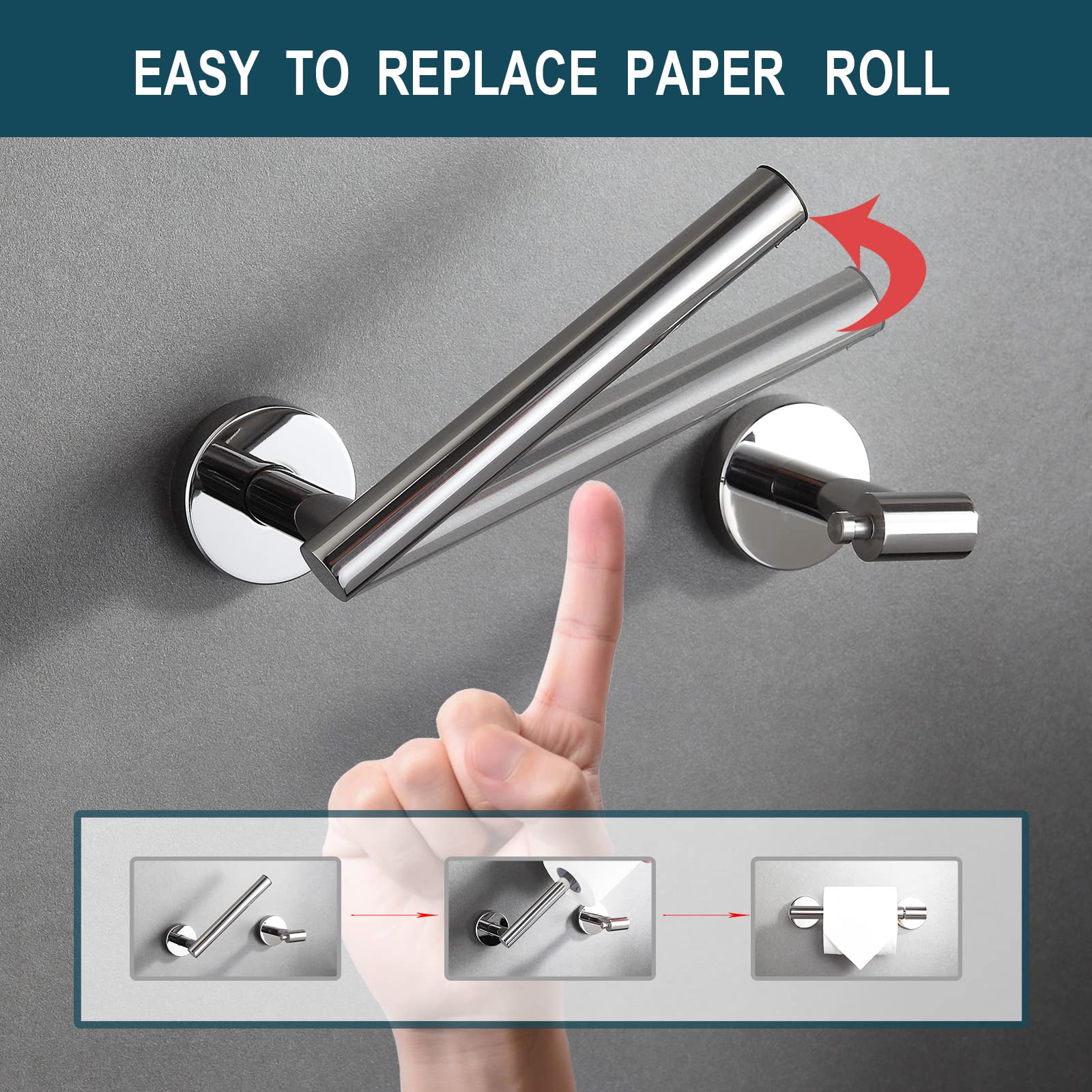 Stainless Steel Toilet Paper Holder - Chrome Double Post Wall Mounted Bathroom Tissue Roll Hanger, SUS304 Pivoting Design for Easy Access | Perfect for Home, Office, and RV Bathrooms