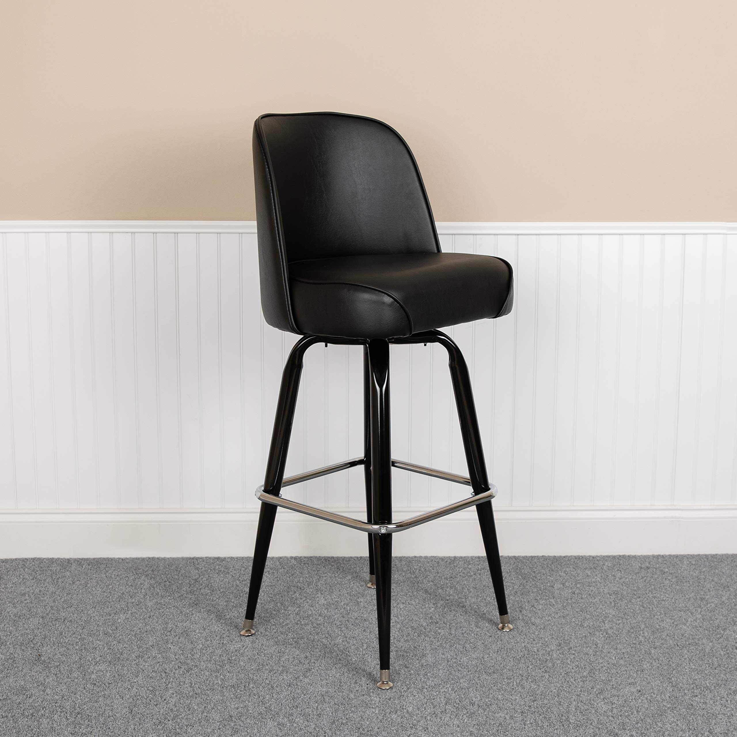 EMMA + OLIVER Swivel Bar Stool with Metal Frame & Comfortable Bucket Seat - Perfect for Kitchen Island, Home Bar & Game Room Decor