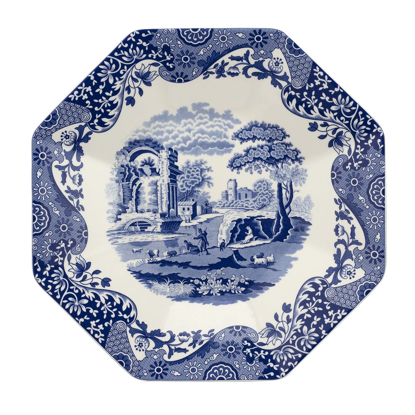 Spode Blue Italian Octagonal Platter - 14 Inch Large Porcelain Serving Tray for Meats, Cheeses & Desserts | Dishwasher & Microwave Safe | Elegant Dinner Party & Holiday Entertaining Platter
