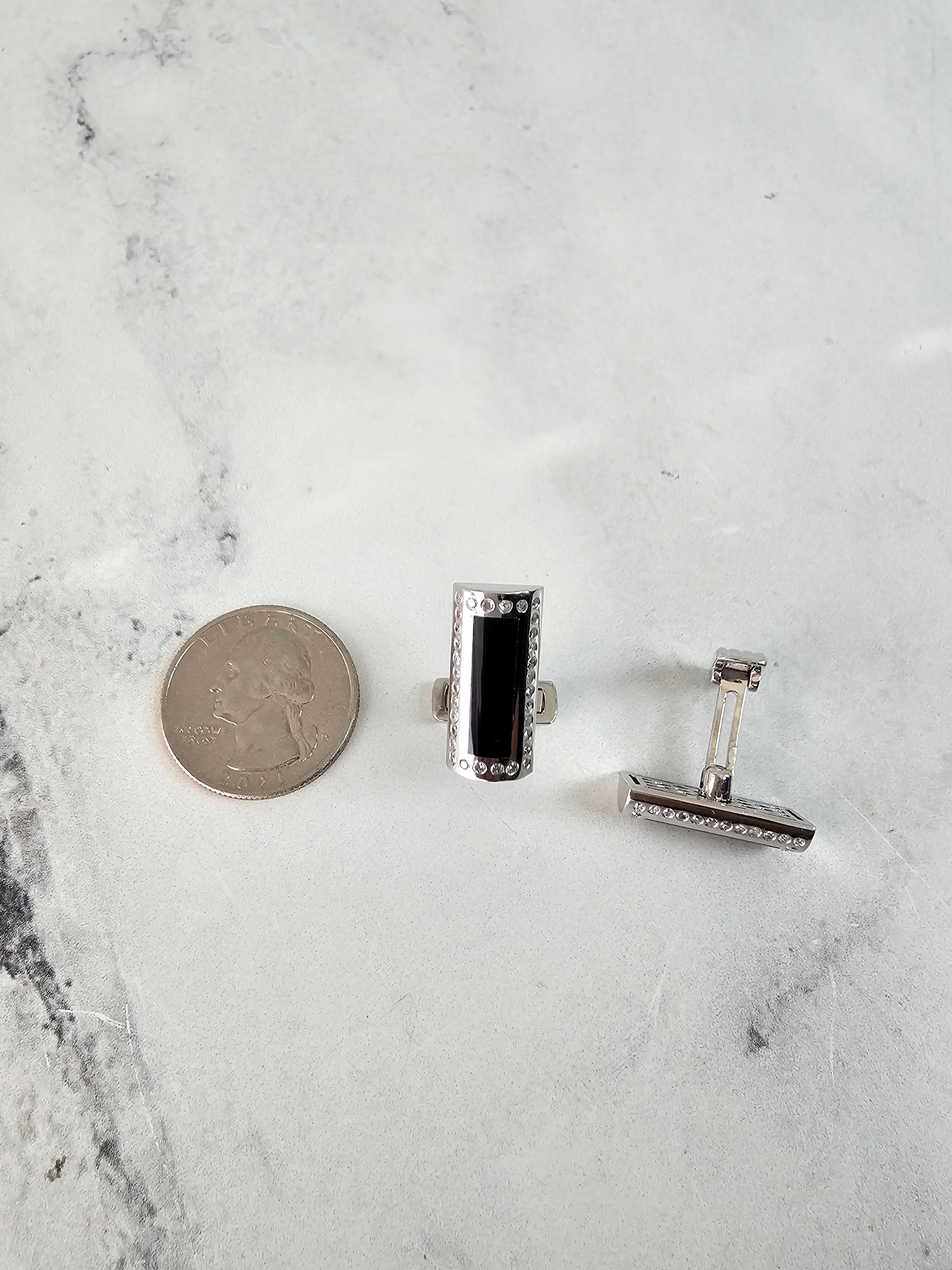 14k White Gold Rectangular Onyx & Diamond Cufflinks for Men - Elegant Wedding, Formal & Business Attire Accessories
