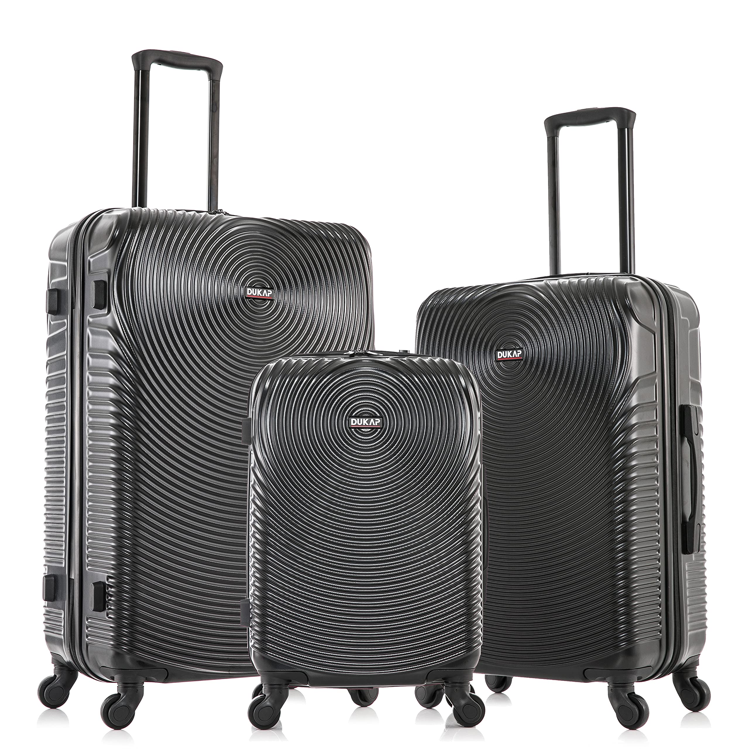 DUKAP INCEPTION 3-Piece Hardshell Luggage Set with Spinner Wheels - 20in, 24in, 28in Lightweight Durable Suitcases with Trolley Handle - Perfect for Air Travel, Business Trips & Family Vacations (Black)