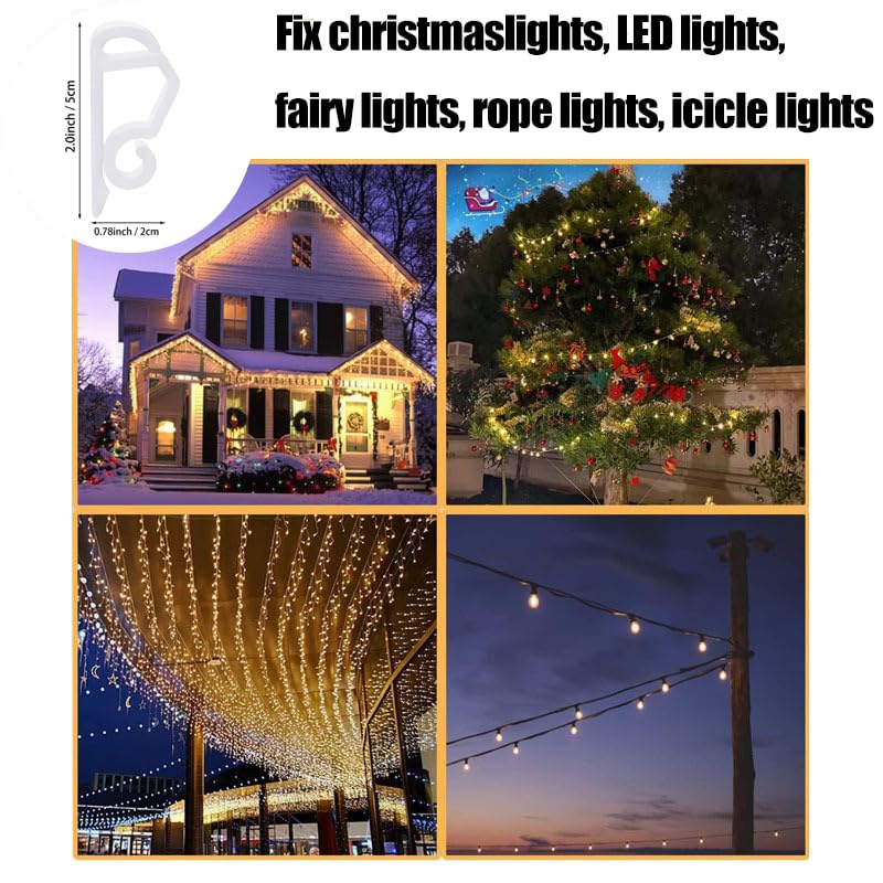 100Pcs Christmas Light Clips - Heavy Duty Outdoor Gutter Hooks for Holiday String Lights | Weatherproof No Tools Required Light Clips | Perfect for Roof, Fence & Christmas Tree Decoration