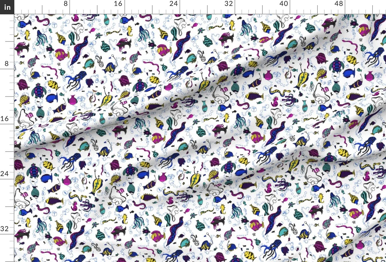 Fishing Fish Sports Playful Bubbles Printed Velvet Upholstery Fabric - Fat Quarter for Home Decor, Apparel & DIY Projects | Water Swimming Stripes Dots Design | Perfect for Curtains, Pillows & Crafting