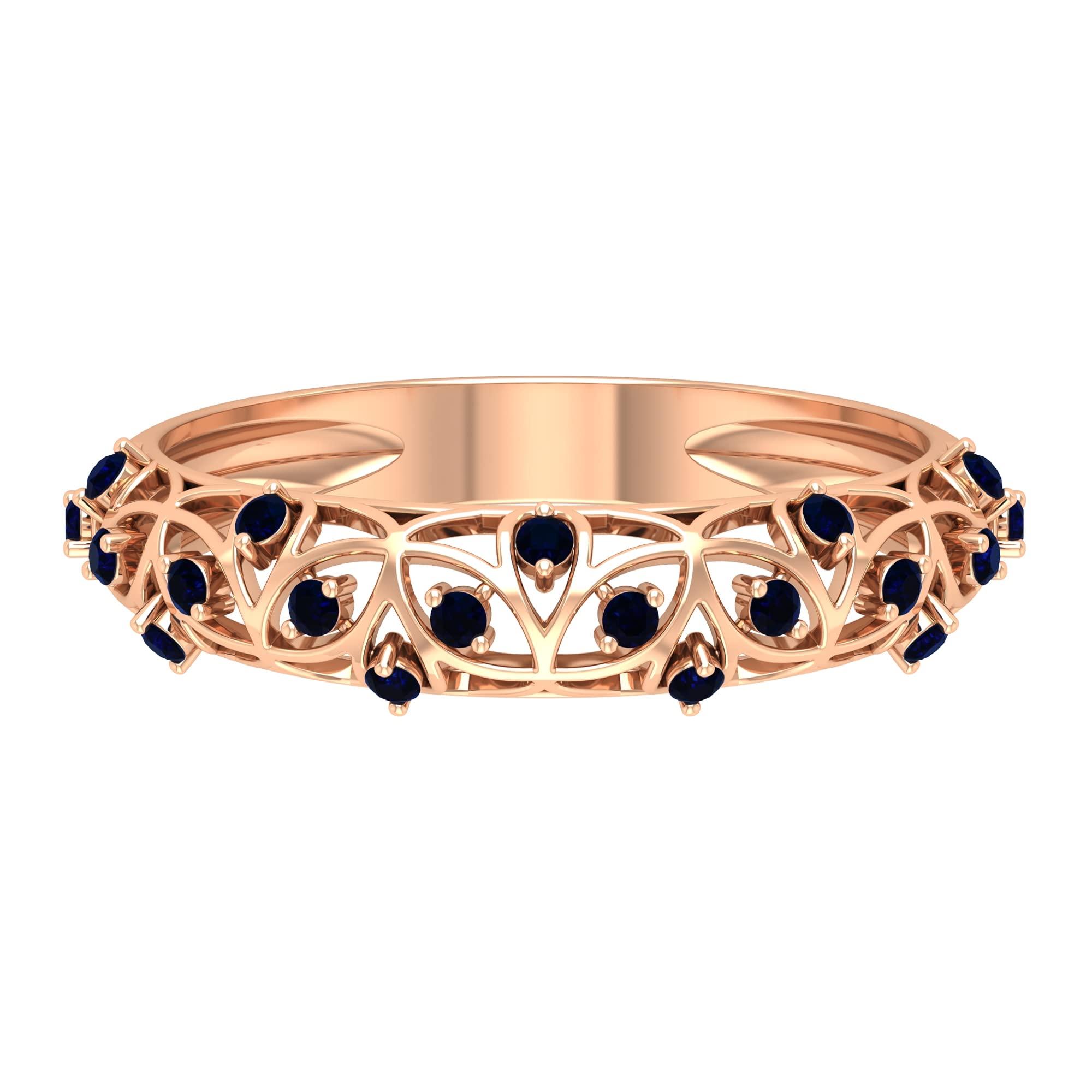 Lab Created Blue Sapphire Band Ring - 14K Solid Gold Semi Eternity Wedding Band, Celtic Engagement Ring for Women | Perfect for Anniversary Gifts, Valentine's Day & Special Occasions