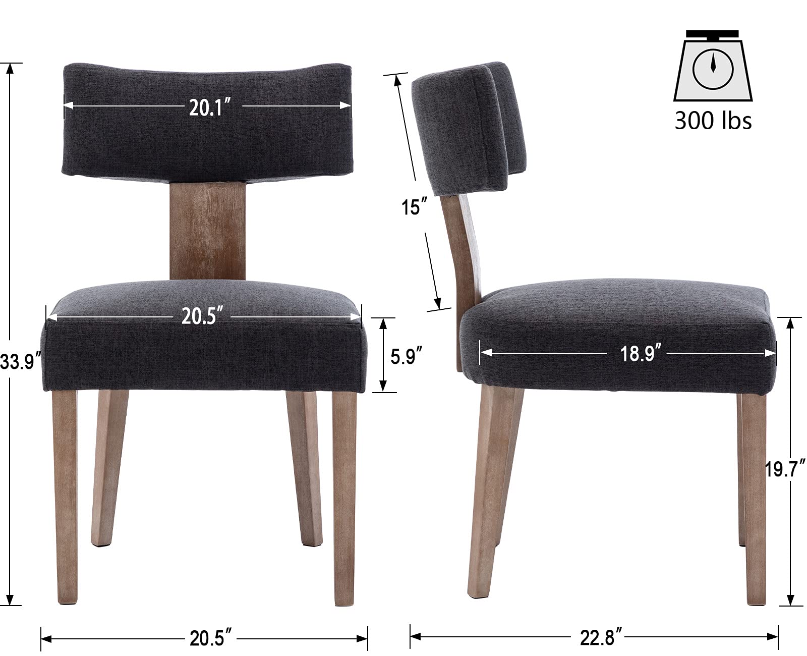 Wahson Farmhouse Kitchen & Dining Room Chairs Set of 2 - Retro Linen Upholstered Dining Chairs with Sturdy Hardwood Legs in Charcoal | Perfect for Farmhouse, Cottage & Vintage Style Dining Rooms