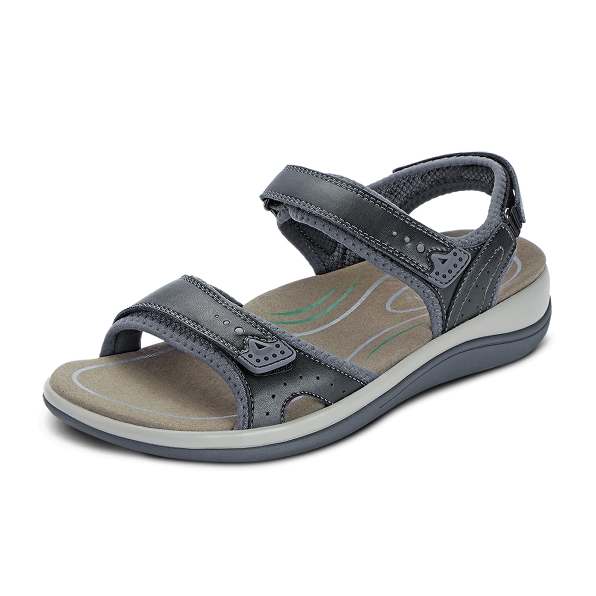 Orthofeet Women's Orthopedic Leather Malibu Adjustable Sandals - Comfortable Arch Support for Plantar Fasciitis & Heel Pain Relief - Perfect for Walking, Travel & Everyday Wear