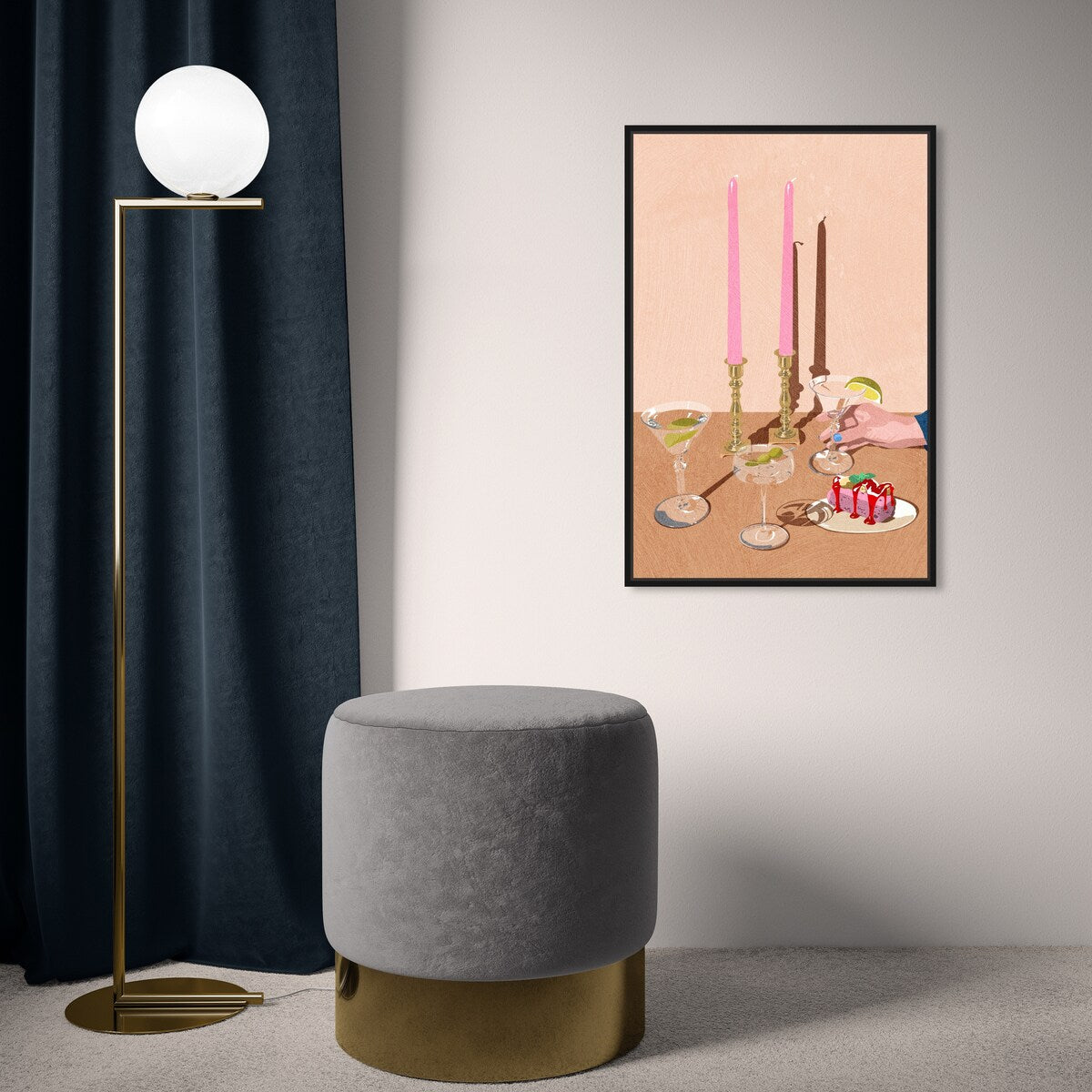 Elegant Pink Framed Canvas Wall Art Print - Modern Dessert & Drink Theme for Dining Room Decor | Perfect for Kitchen, Living Room, and Home Decoration