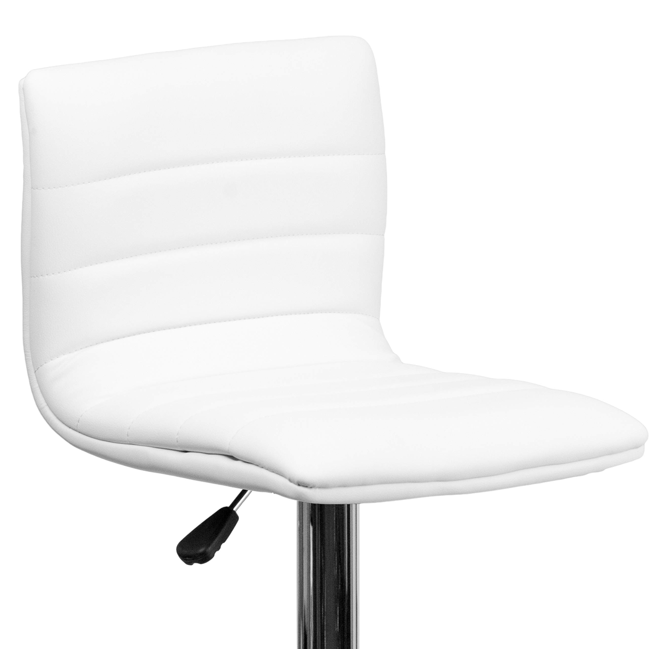 2 Pack White Vinyl Adjustable Height Bar Stools with Horizontal Stitch Back - Perfect for Kitchen Island, Breakfast Nook & Home Bar Counter Seating