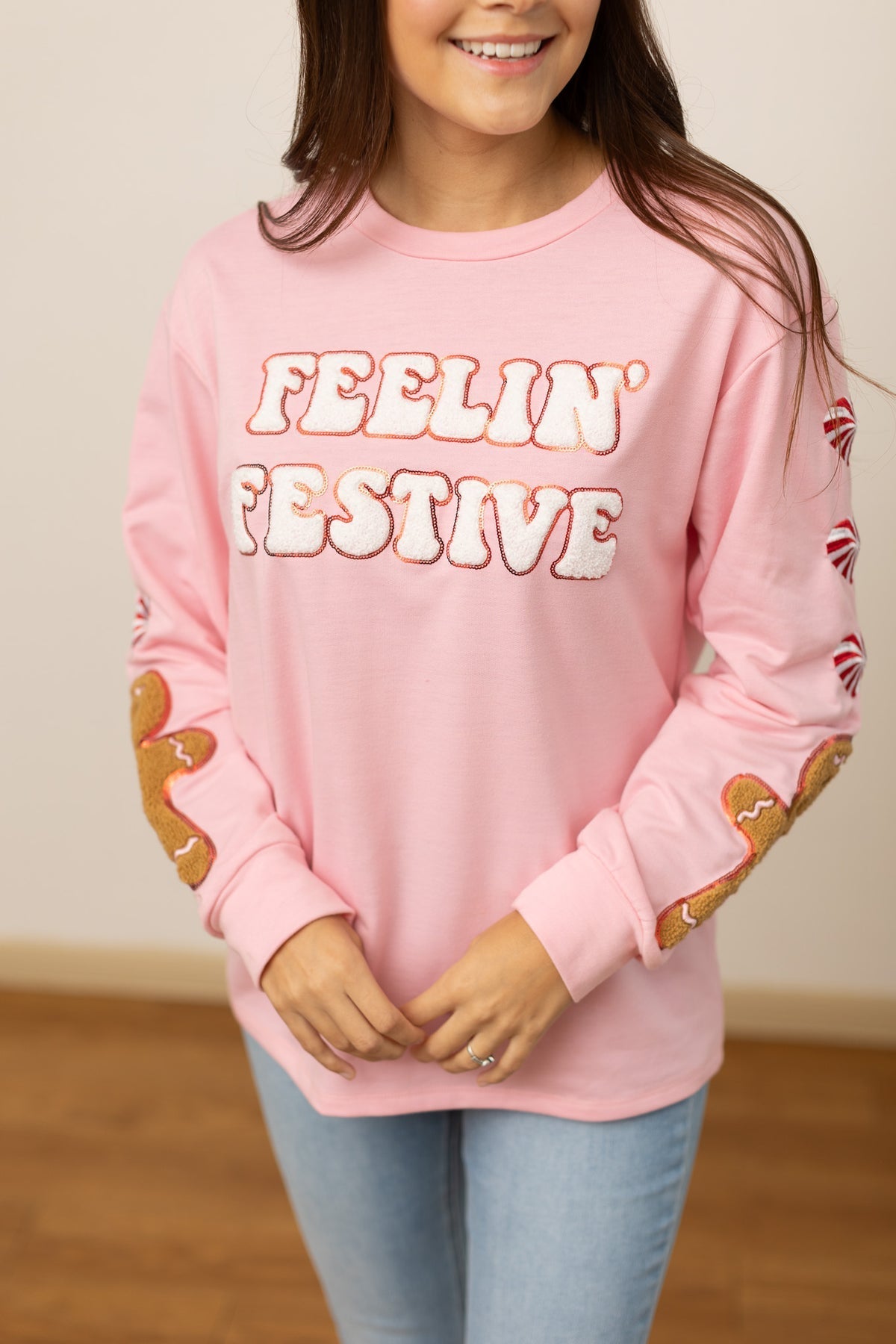 Feelin Festive Pink Sweater for Women - Cozy Christmas Holiday Pullover - Perfect for Xmas Party, Winter Outfits & Casual Wear