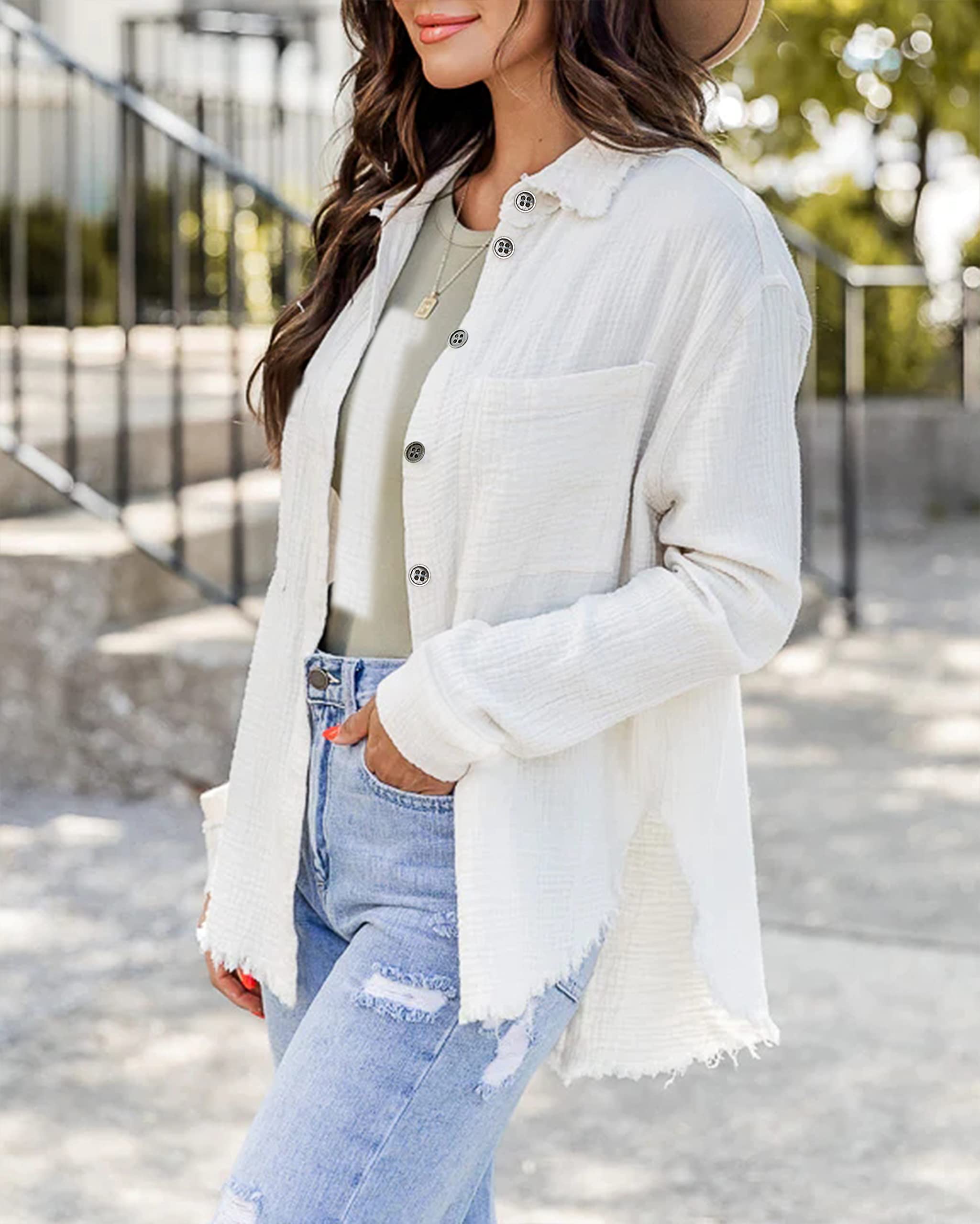 iGENJUN Women's Long Sleeve Linen Flannel Shacket - Button Down Shirt Jacket for Fall Winter 2023-2024 | Casual Office Wear & Autumn Layering Outfits | Perfect for Work, Date Night, Weekend Getaways & Outdoor Activities | Cozy Fall Fashion Essential for Women | Ideal for Coffee Dates, Office Meetings, Hiking Trips & Cozy Evenings by the Fireplace