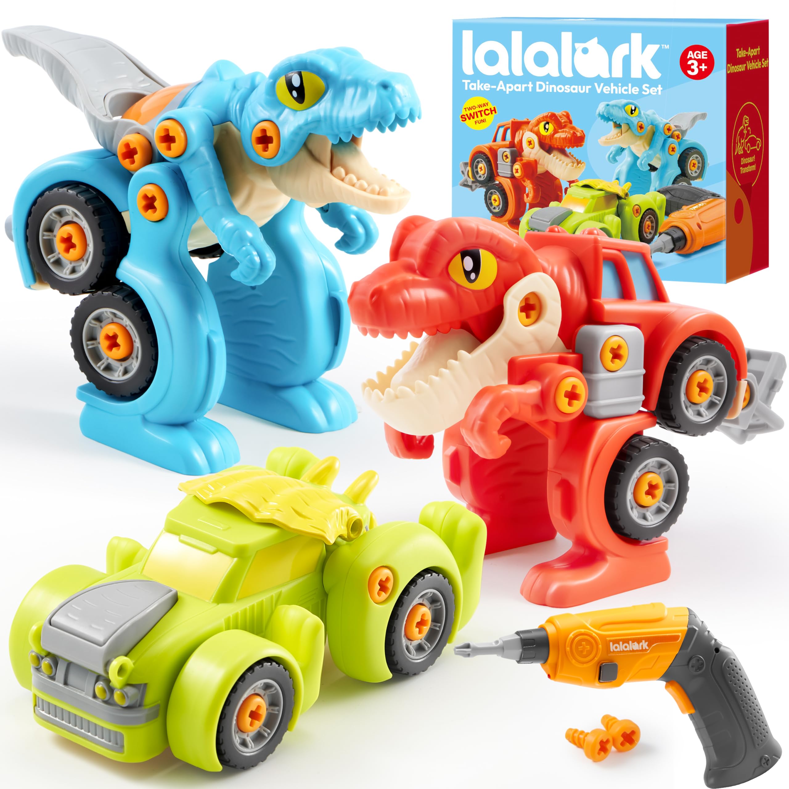 3 Pack Take Apart Dinosaur Toys with Electric Drill - Transforming Construction Building Set for Kids, STEM Learning Toys with Two-Way Switch - Perfect for Boys & Girls Ages 3-8 | Great for Birthday, Christmas Gifts & Pretend Play Scenarios