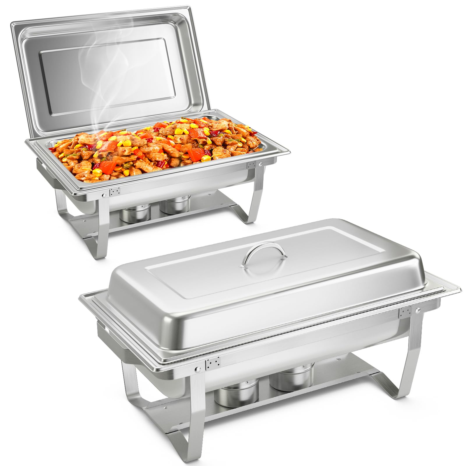 Giantex 2-Pack 9 Qt Stainless Steel Chafing Dishes for Buffet – Full Size Food Pan, Water Pan, Fuel Holders, Removable Lid & Foldable Frame Stand – Professional Warming Trays for Catering, Parties, Weddings & Events