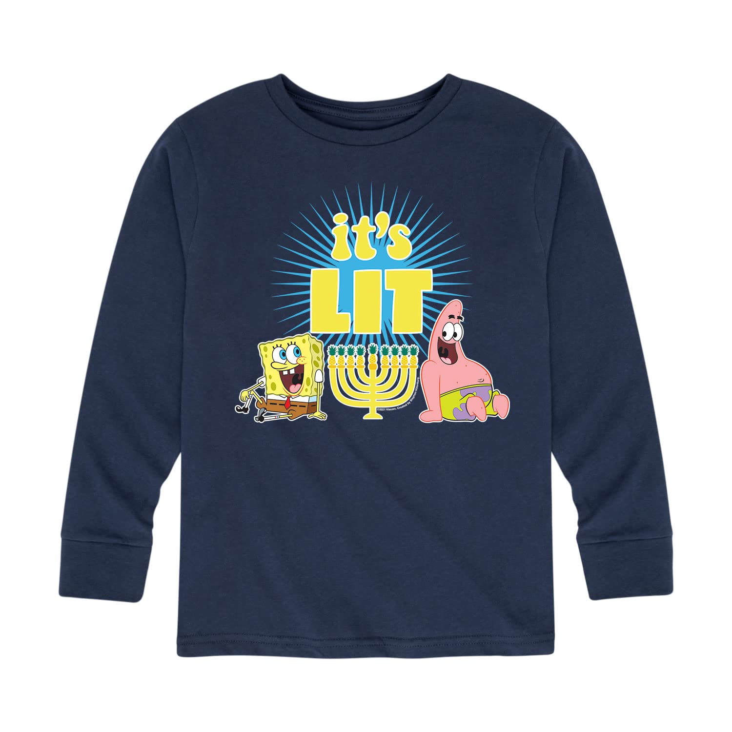 Spongebob Squarepants Christmas & Hanukkah Long Sleeve T-Shirts for Toddlers & Kids | Hybrid Apparel | Holiday Family Matching Outfits & Gift Ideas