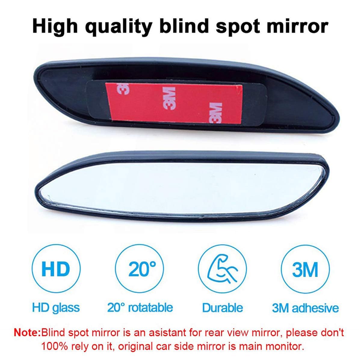Blind Spot Mirror for Cars - 2 Pack Quadrangle HD Glass Convex Rear View Mirrors, Universal Angle Adjustable Stick-On Side Mirrors for All Vehicles | Perfect for Parking, Lane Changes & Safer Driving