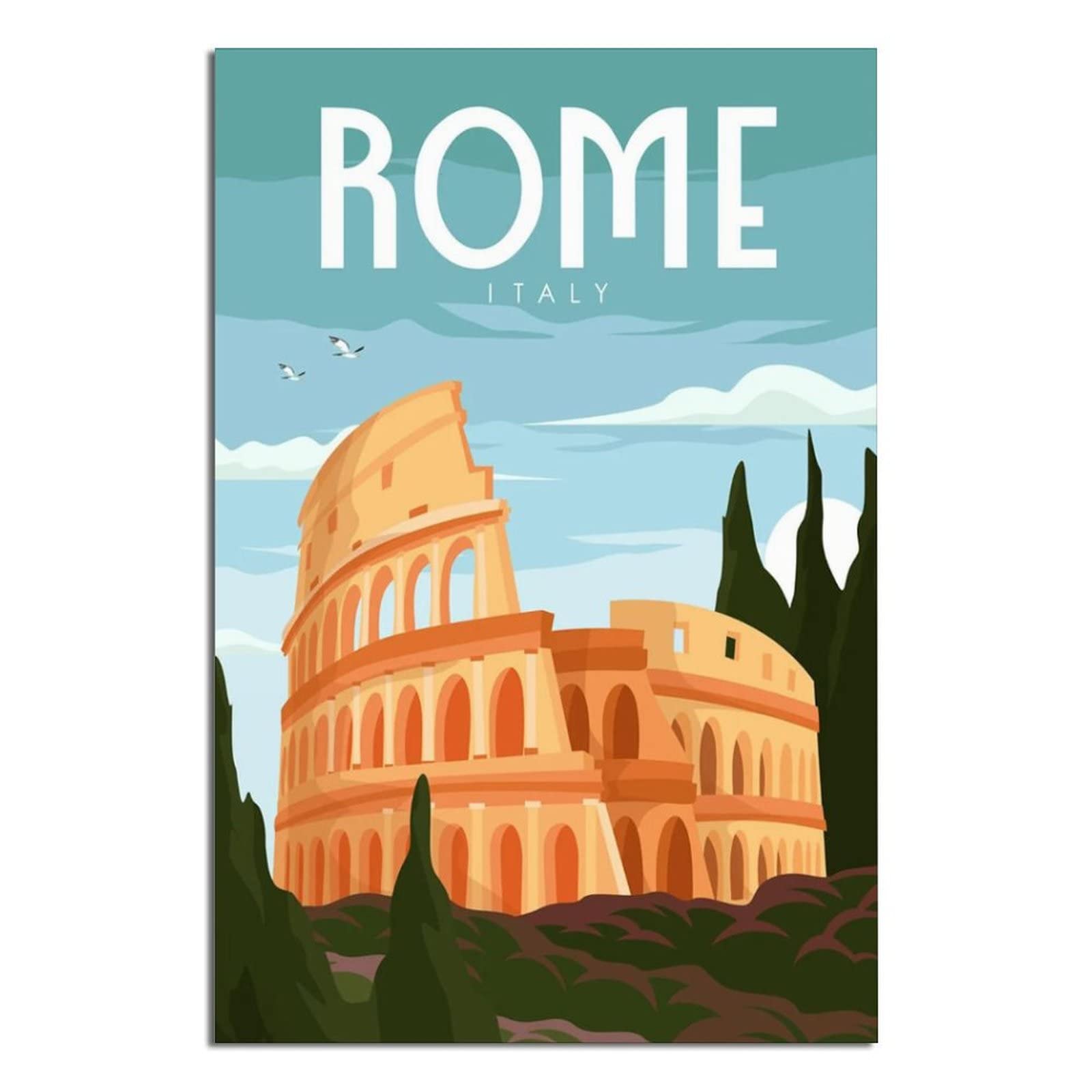 Vintage Rome Italy Travel Poster Canvas Wall Art - Classic Italian Cityscape Painting for Living Room, Bedroom & Office Decor | Perfect Gift for Travel Lovers & Home Interior Design