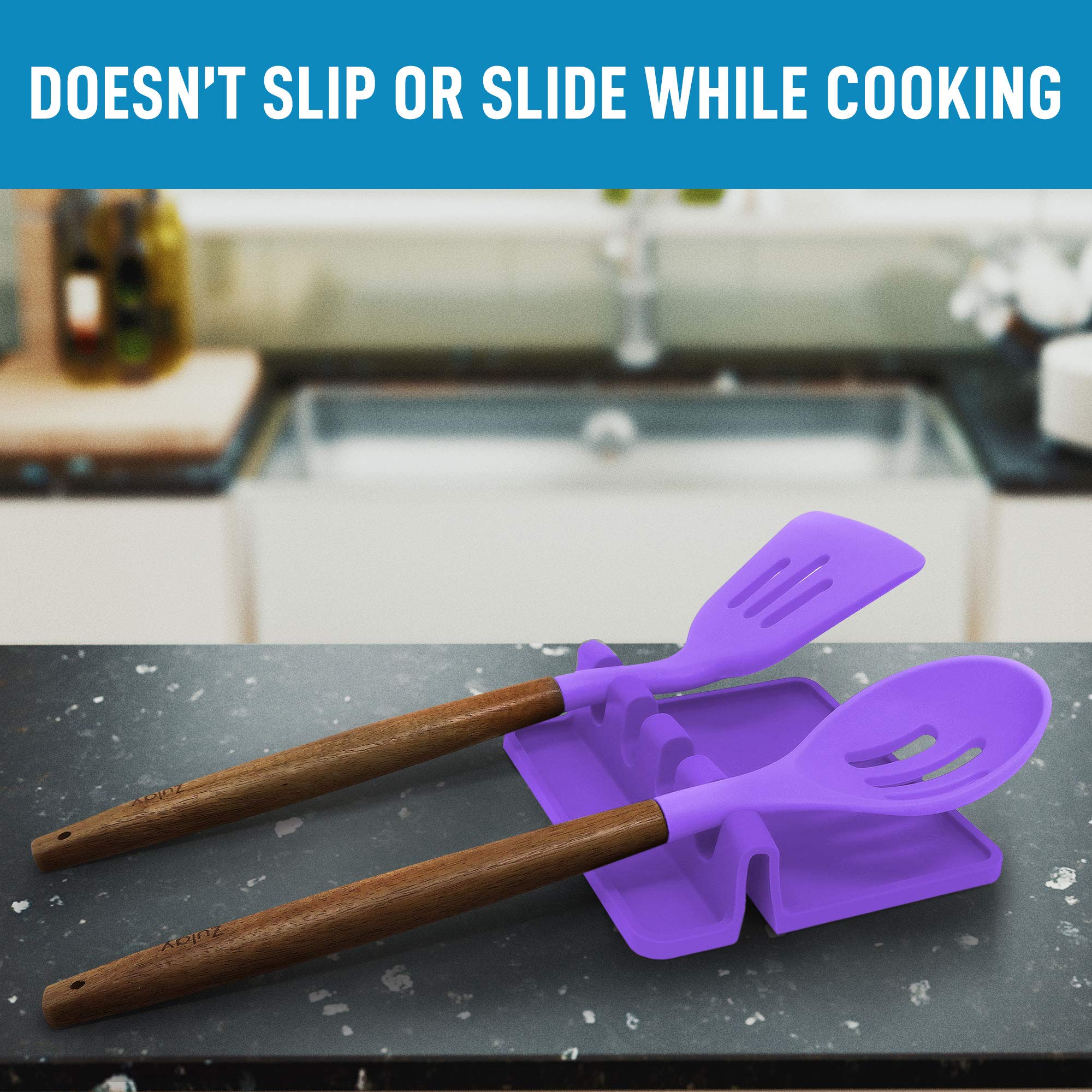 Zulay Silicone Utensil Rest - BPA-Free Heat-Resistant Spoon Holder for Stove Top - Perfect for Cooking & Serving in Mystic Violet