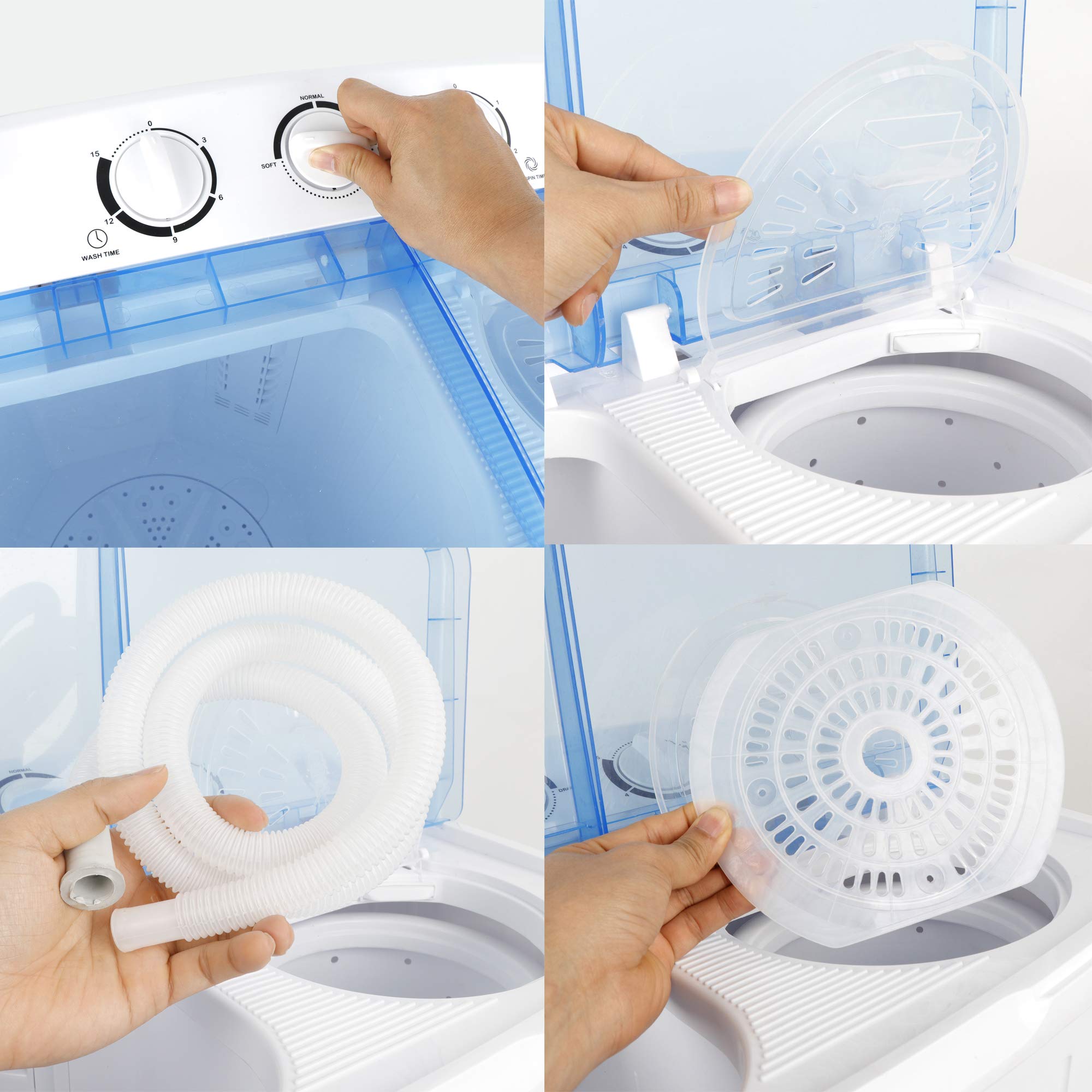 Portable Washing Machine - Compact Mini Twin Tub 11lbs Washer & 6.6lbs Spinner with Built-in Gravity Drain | Ideal for Apartments, Dorms, RVs & Small Spaces | Perfect for Travel, Camping & Emergency Use