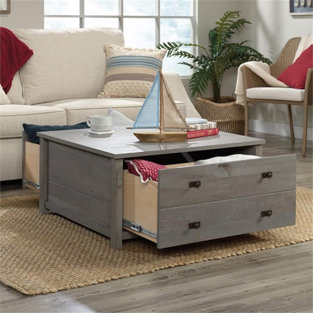 Pemberly Row 2-Drawer Coffee Table - Mystic Oak Finish for Living Room Storage