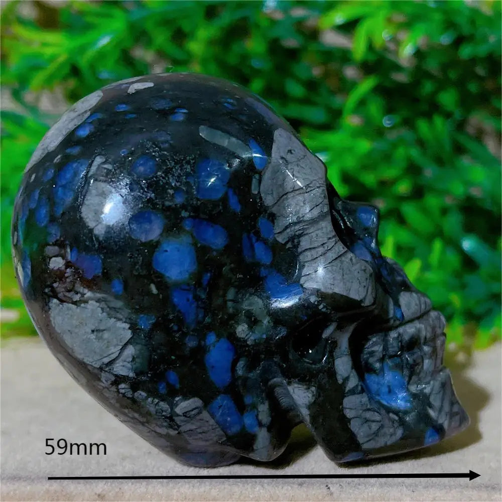 Natural Glaucophane Crystal Skull Carving - Handcrafted Healing Stone Quartz Mineral for Spiritual Decor, Meditation & Home Decoration