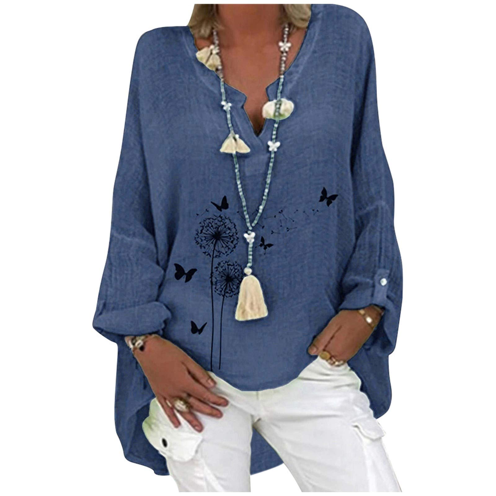 Women's Long Sleeve V-Neck Tunic Blouse - Loose Fit Casual & Workout Tops - Brown Long Sleeve Shirt for Women | Perfect for Office, Yoga, Running & Everyday Wear