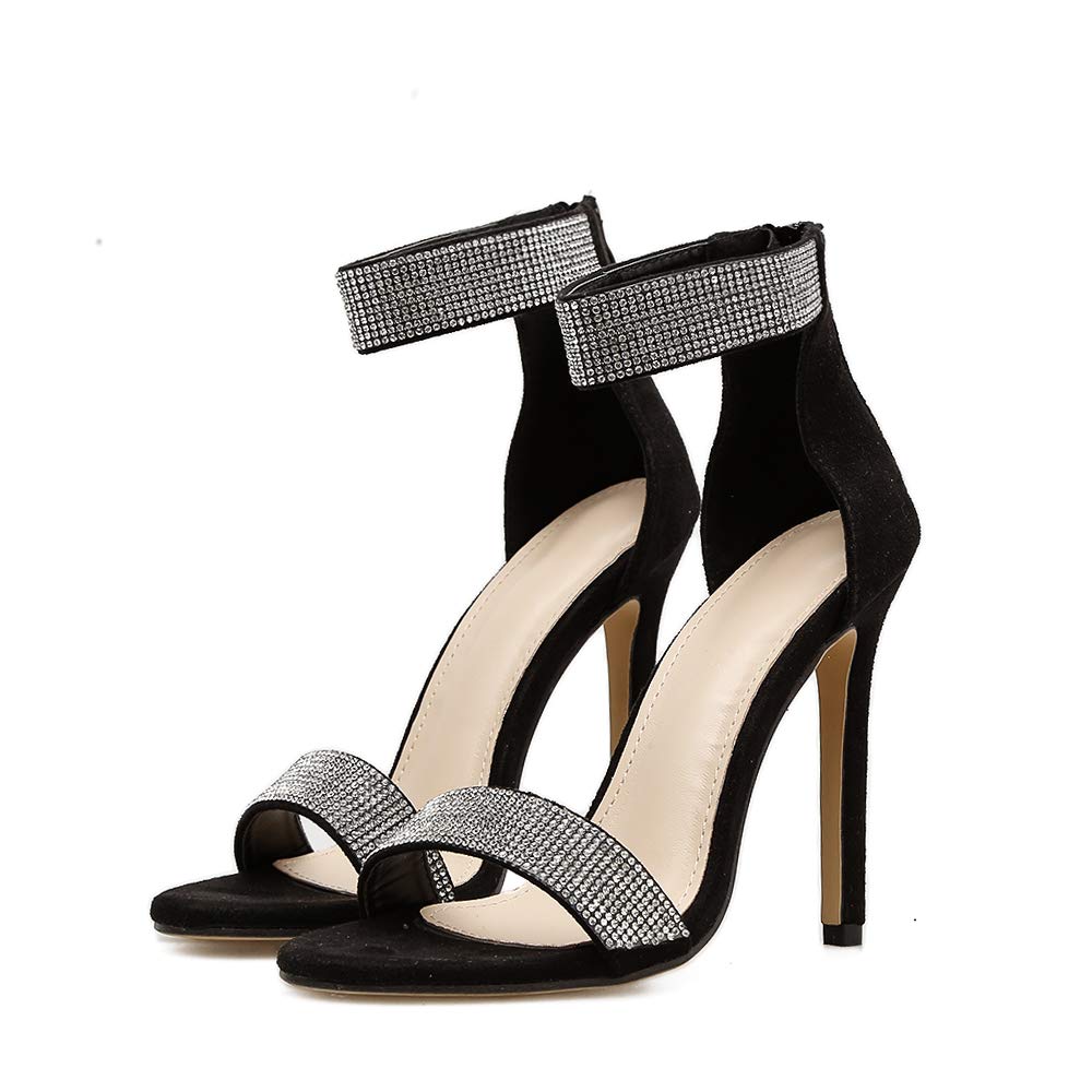 Sparkling Crystal High Heel Sandals for Women - Elegant Apricot & Black Diamond Design - Perfect for Weddings, Parties & Special Occasions