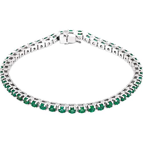 14k White Gold Emerald Line Bracelet for Women - 7