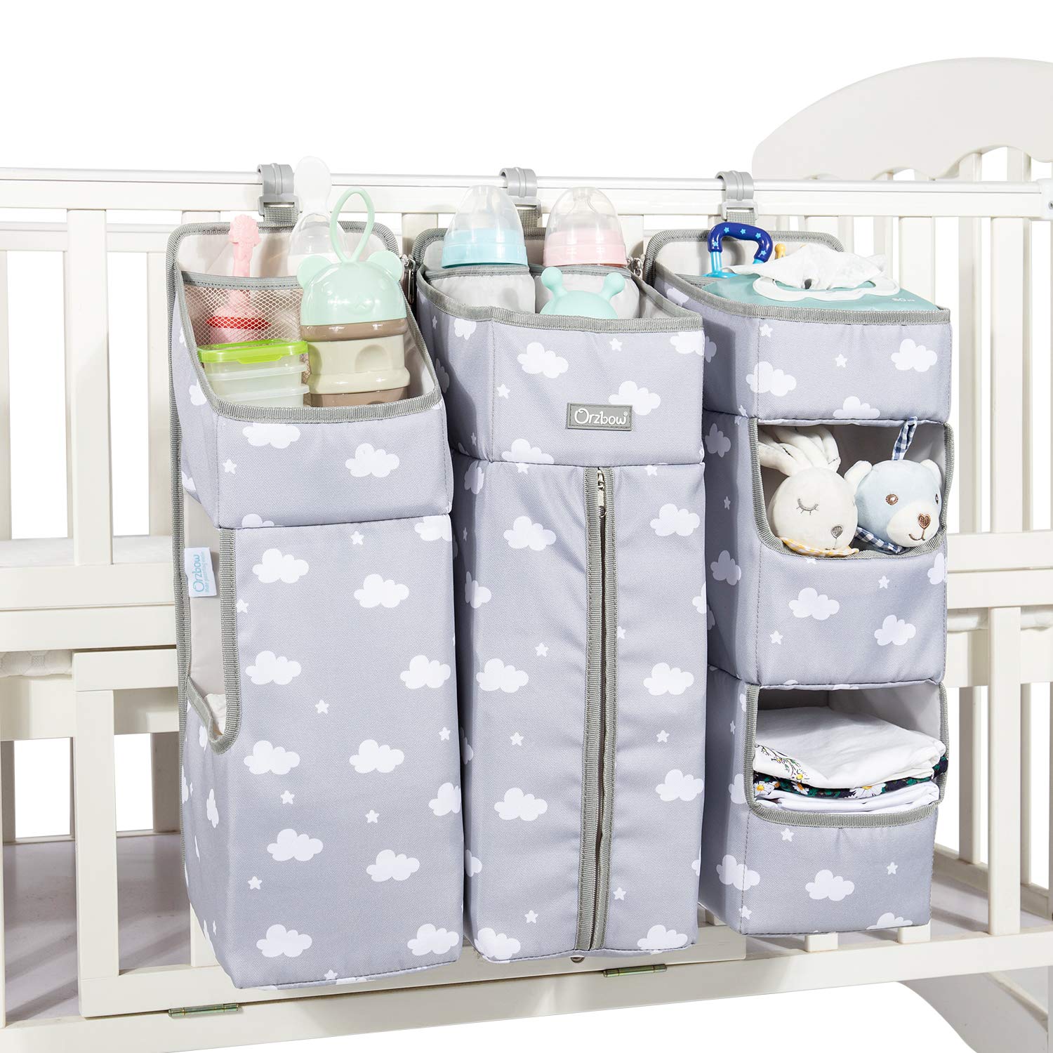 Orzbow 3-in-1 Baby Diaper Caddy & Nursery Organizer | Portable Hanging Storage for Diapers, Wipes & Baby Essentials | Perfect for Crib, Changing Table or Nursery Wall (Gray) | Ideal for Quick Diaper Changes & Organized Nursery Spaces