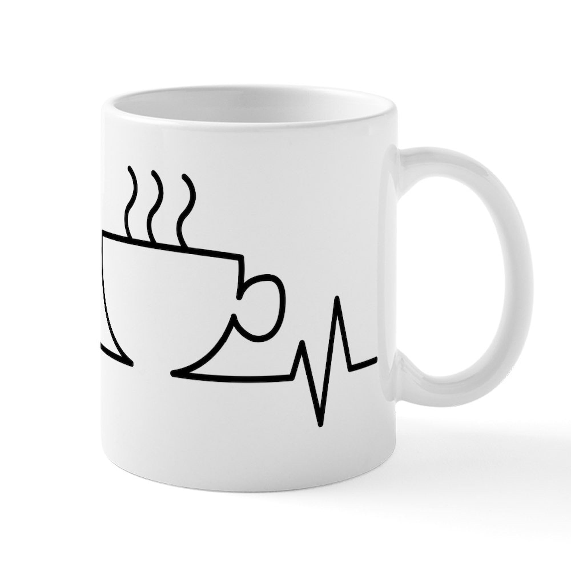 CafePress Coffee Heartbeat 11 oz (325 ml) Ceramic Coffee Mug - Perfect for Home, Office & Gifts - Heartbeat Design for Coffee Lovers