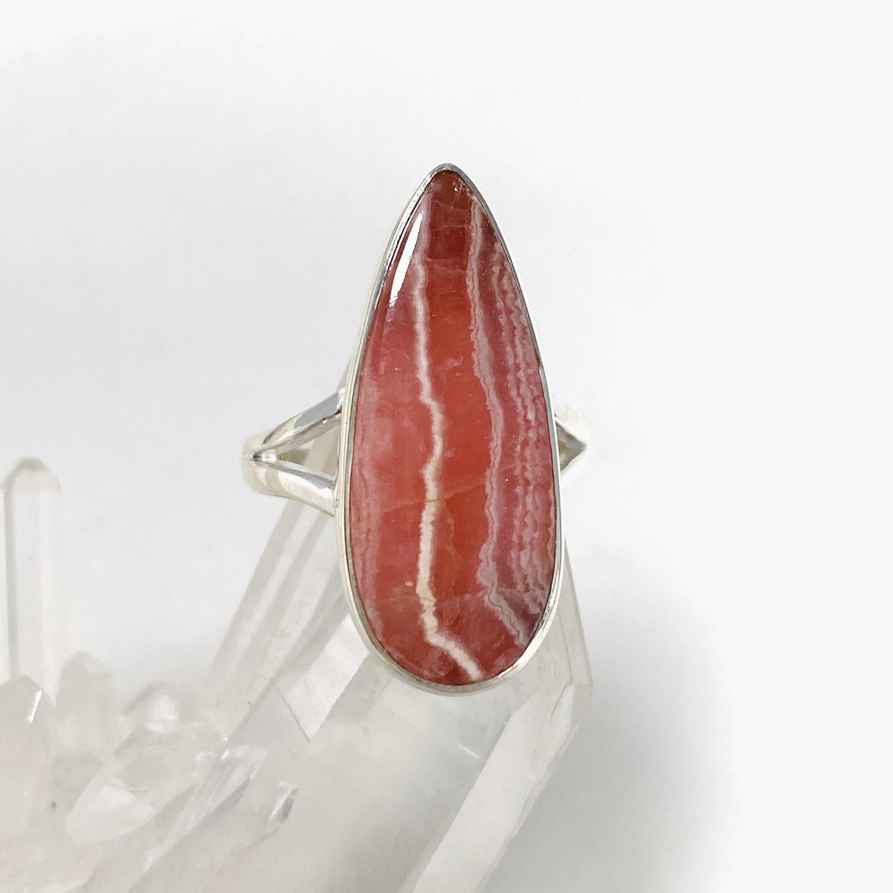 Rhodrosite Teardrop Ring for Women - Size 7 Sterling Silver Jewelry KRGJ3162 - Perfect for Valentine's Day Gift, Anniversary & Special Occasions