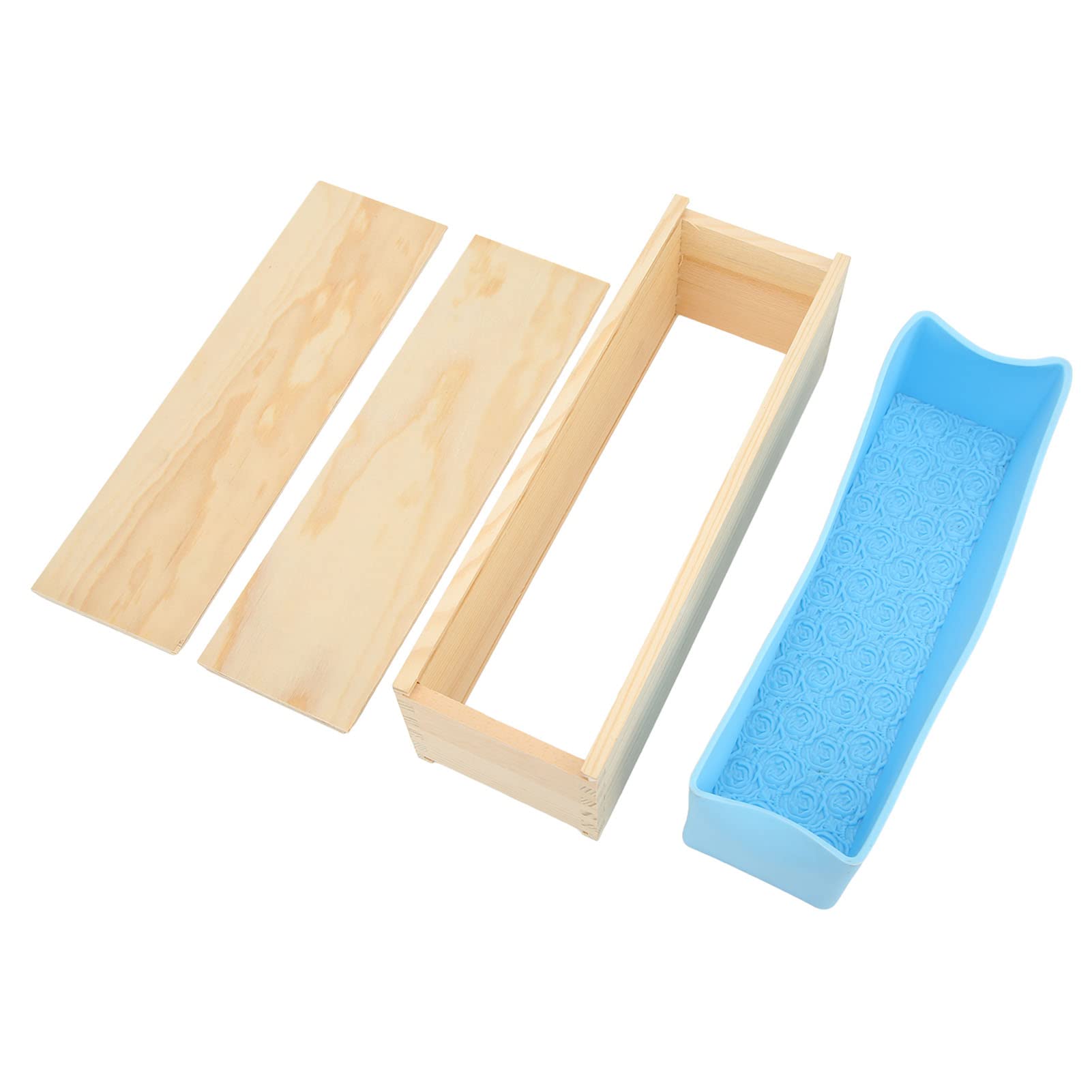 Premium Silicone Soap Loaf Mold for DIY Handmade Soap Making - Double Open Wooden Box Set, Rose & Sky Blue Design - Perfect for Crafting, Gifts, and Home Spa Relaxation