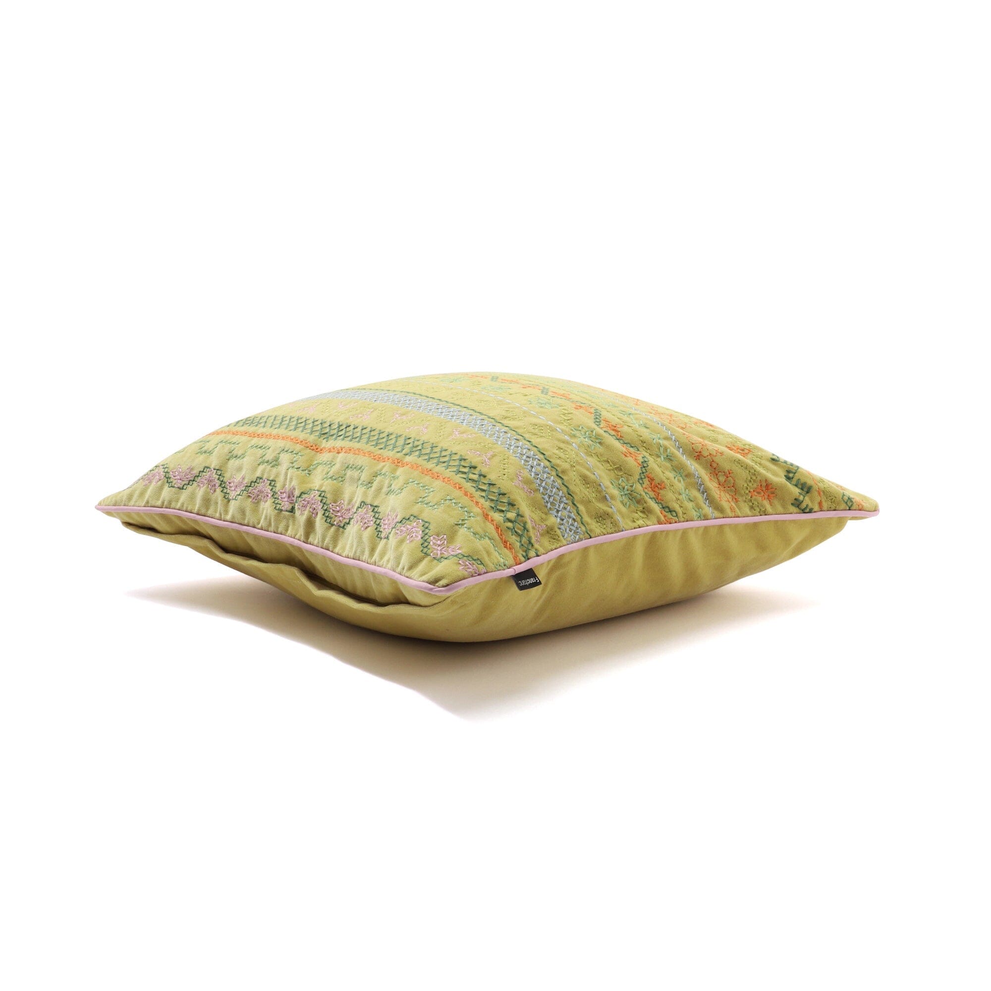 Handmade Ethnic Embroidered Cushion Cover 18x18 Inches Yellow - Bohemian Home Decor for Sofa, Bed & Living Room