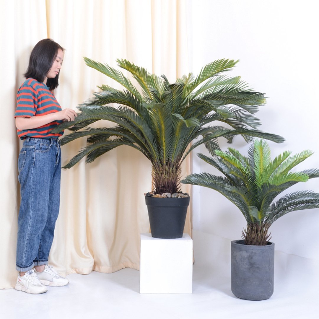 2X 125cm Artificial Cycas Revoluta Sago Palm Tree - Realistic Fake Indoor Plant in Decorative Pot for Home, Office, Living Room Decor