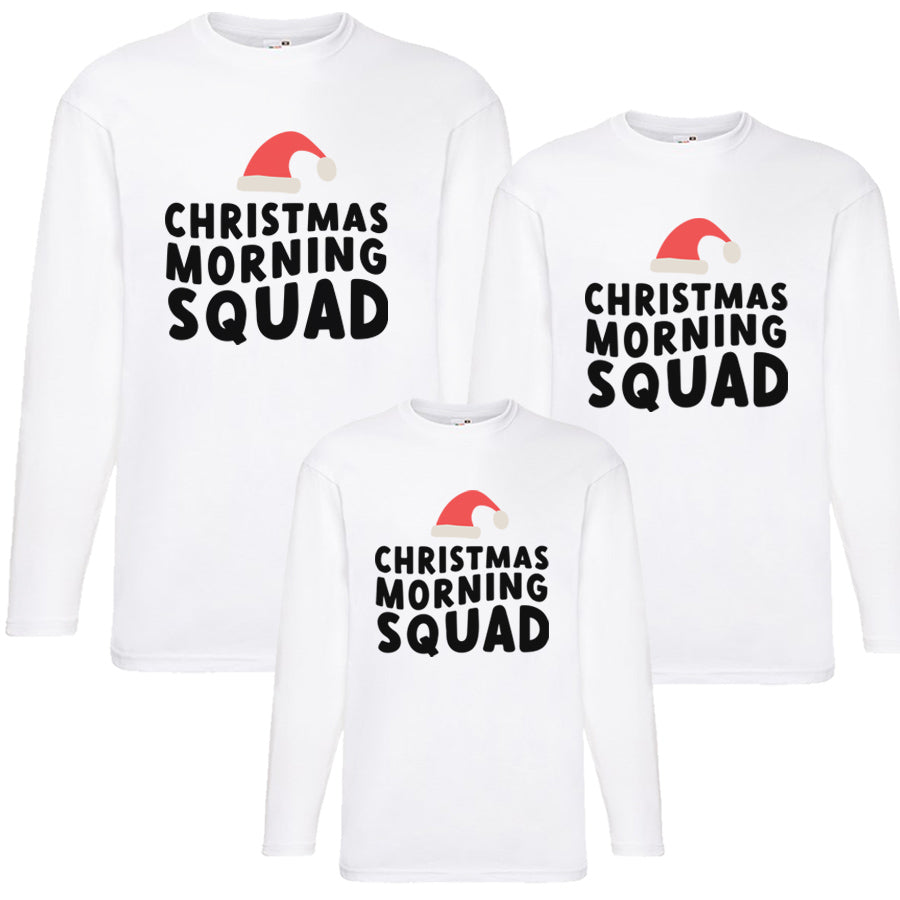 Christmas Morning Squad Matching Long Sleeve White T-Shirts - Family Holiday Pajamas for Christmas Morning Photos & Cozy Winter Gatherings