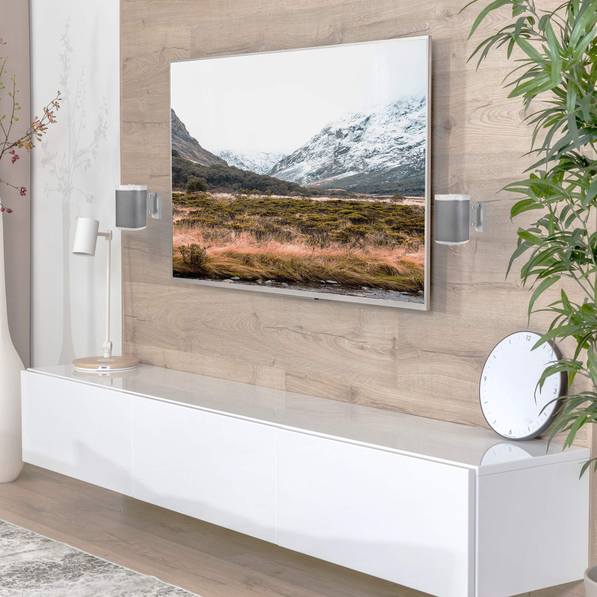 VIVO White Dual Wall Mount Brackets for Sonos One, SL, and Play:1 Speakers | Adjustable Mounting System for 2 Sonos Audio Devices (MOUNT-PLAY1W) | Perfect for Home Theater, Office, and Indoor Speaker Installation