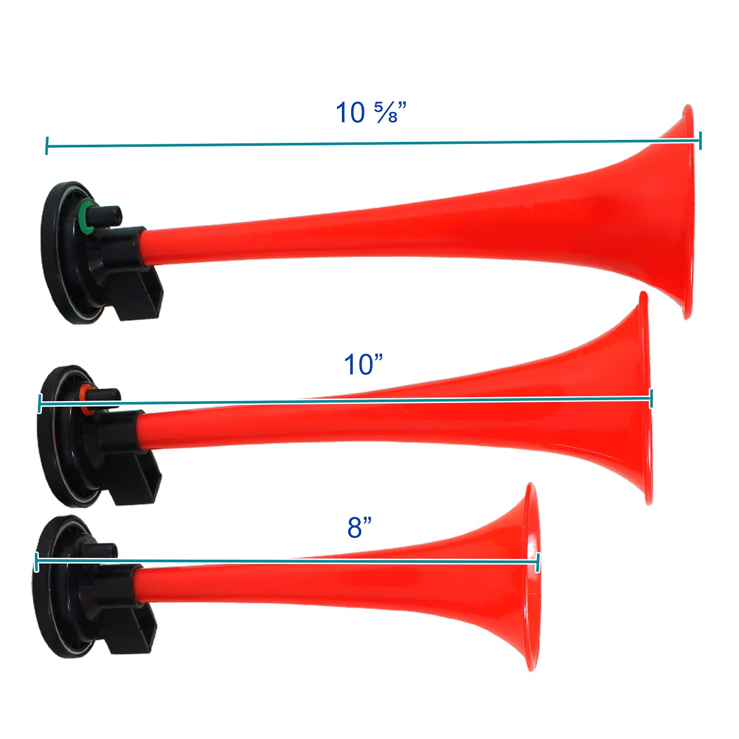 Spec-D Tuning 5-Piece 125dB Red Musical Trumpet Dixie Horn Kit with Air Compressor & Hose - La Cucaracha Sound for Cars, Trucks & Party Celebrations