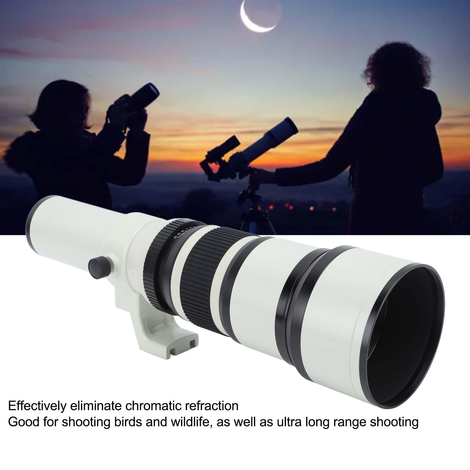 500mm F/6.3 Manual Focus Prime Telephoto Lens with T2 Mount Adapter - High Quality EF Bayonet Lens for DSLR Cameras | Perfect for Astrophotography, Bird Watching & Long Distance Photography (White)