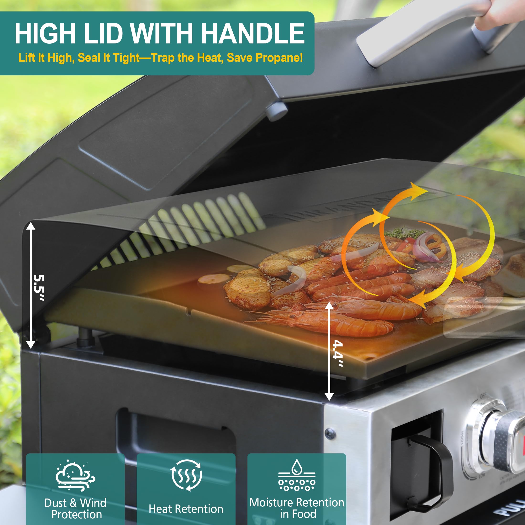 **Brand-Man 3-Burner Propane Griddle – 28,000 BTU Flat Top Gas Grill with Lid, Folding Side Tables, Warming Rack & Rolling Cart – Perfect for Outdoor BBQ, Camping, Tailgating, and Backyard Cooking**