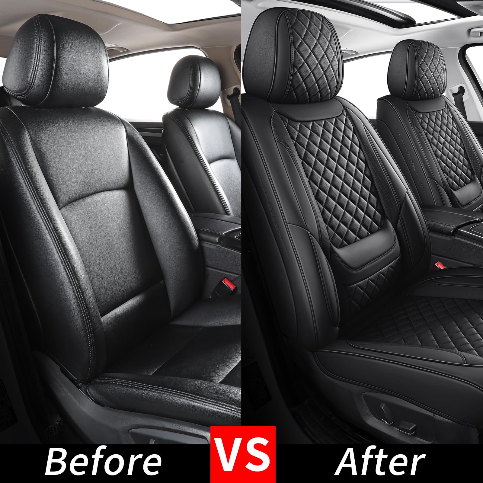 Premium Waterproof Leather Car Seat Covers - Breathable Front Seat Protectors Universal Fit for Most Cars, SUVs & Trucks (Black, Pair) - Perfect for Road Trips, Daily Commutes & Pet Owners