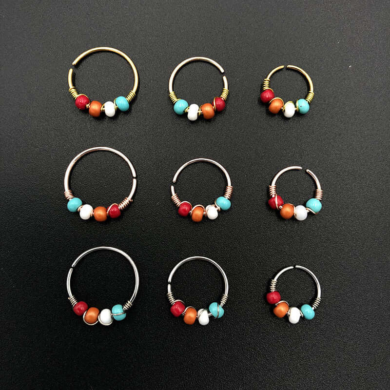 Colorful Bead Nose Rings for Women - Stainless Steel Nose Hoop with Colorful Beads - Trendy Body Jewelry for Pierced Noses | Perfect for Parties, Festivals and Everyday Wear