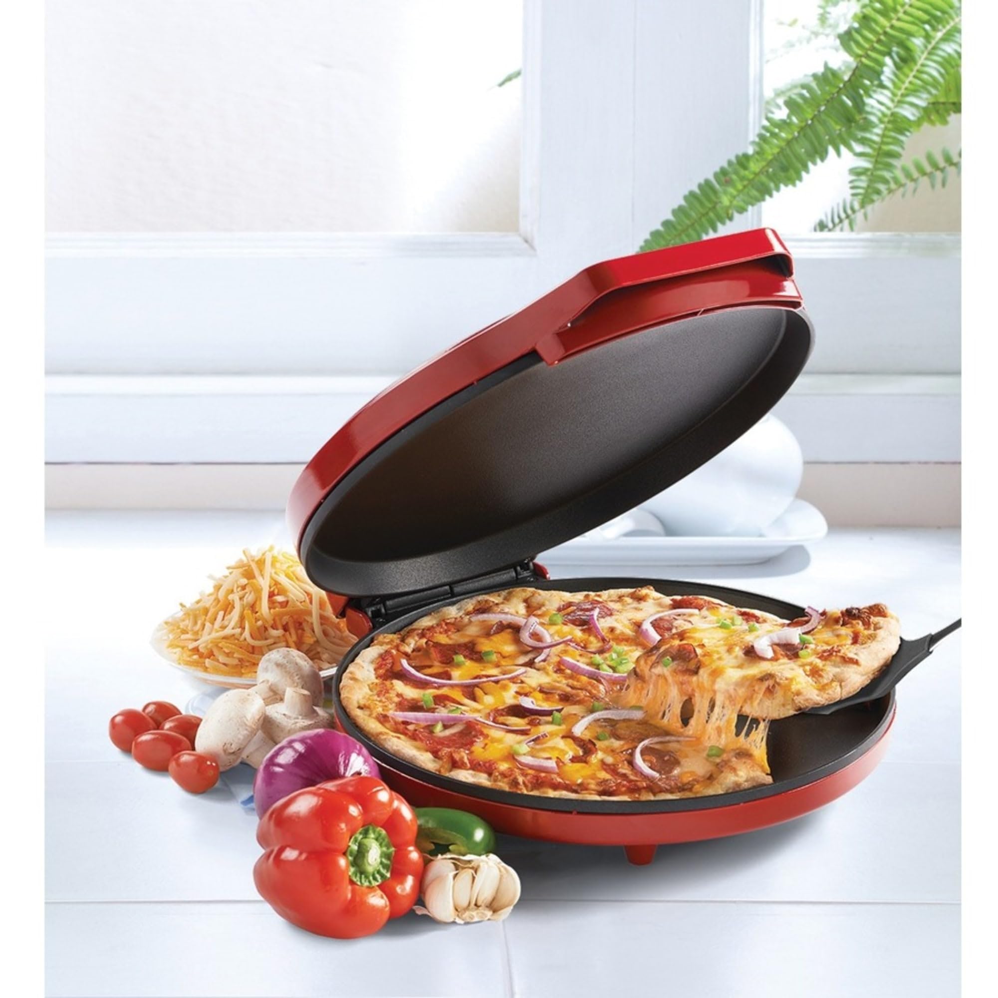 Betty Crocker BC-2958CR 1440-Watt Countertop Pizza Maker Machine - Perfect for Homemade Pizza, Family Dinners & Quick Meals at Home
