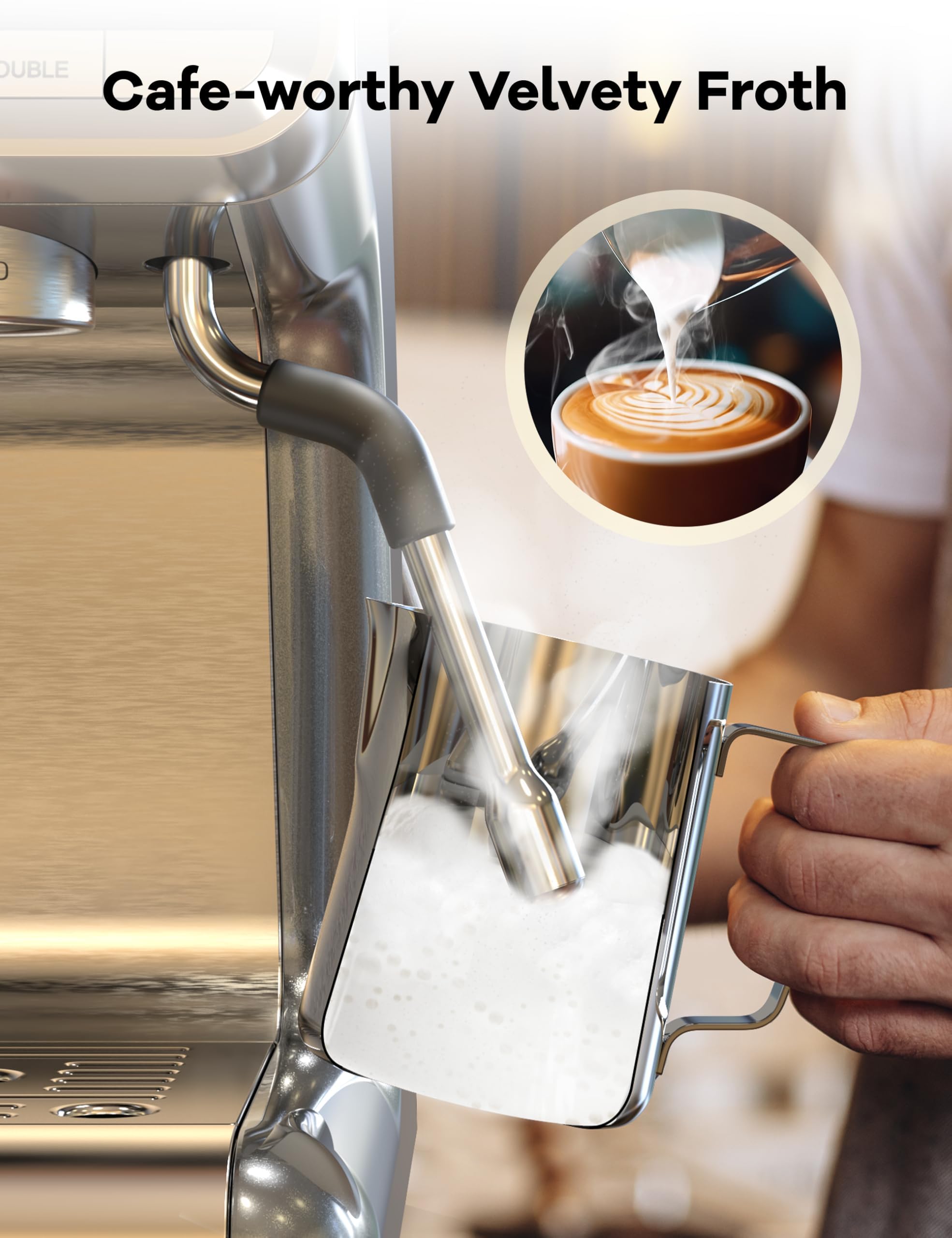 Premium 20 Bar Semi-Automatic Espresso Machine with Built-in Grinder & Milk Frother - PID Temperature Control, 95oz Water Tank - Perfect for Cappuccino, Latte & Macchiato - Ideal for Home Baristas & Coffee Enthusiasts (Light Gray)
