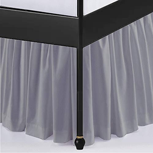 Elegant Ruffled Bed Skirt with Split Corners - Queen Size 15 Inch Drop, 3-Side Coverage, Wrinkle-Free Dust Ruffle for Perfect Fit - Silver Grey | Ideal for Master Bedrooms, Guest Rooms & Home Staging