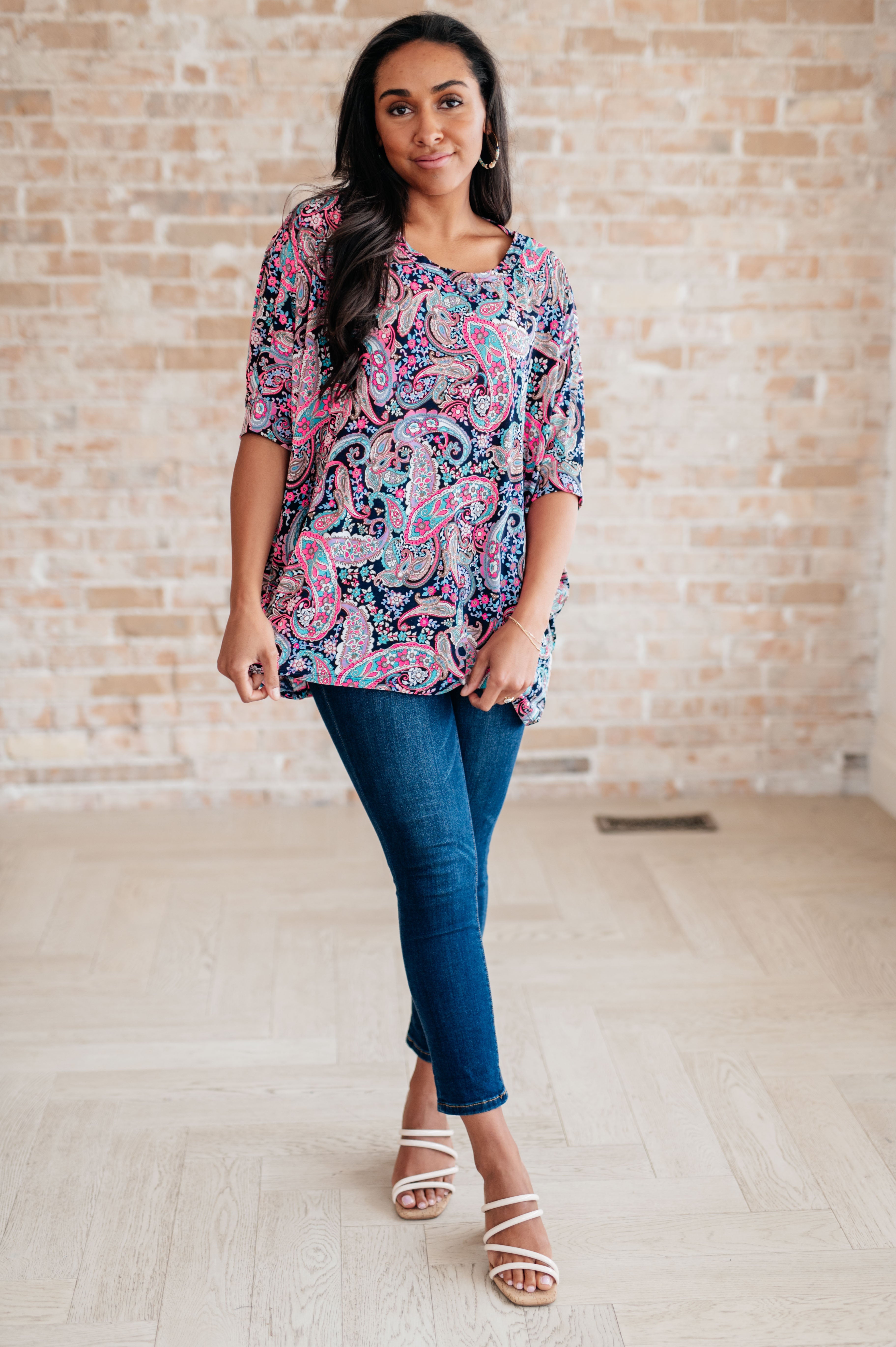 Essentially You Women's Pink Paisley Print Top | Floral Blouse for Casual Wear, Date Night & Summer Outfits