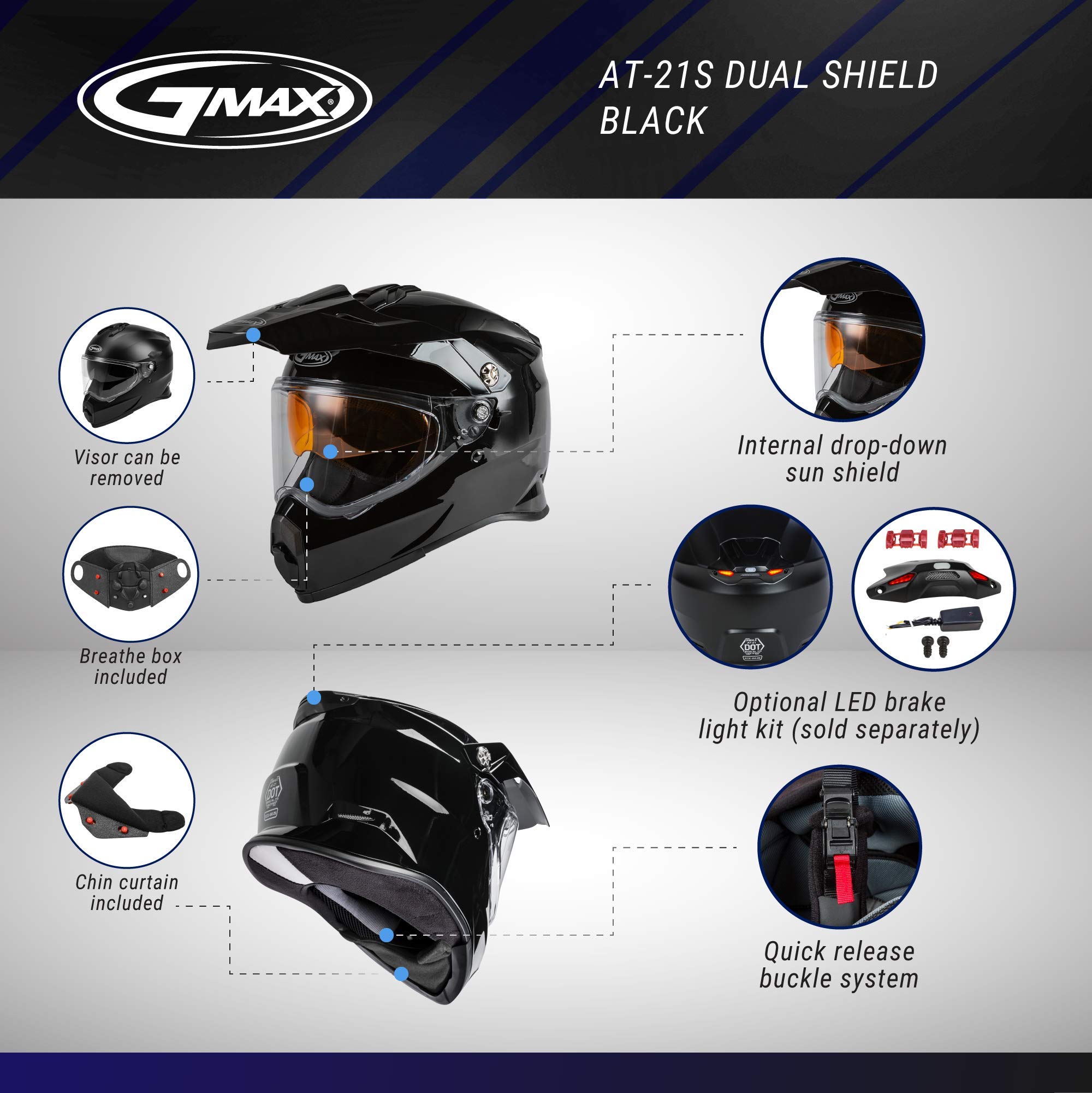 GMAX AT-21S Solid Electric Shield Full-Face Motorcycle Helmet - DOT Approved for Adults & Youth - Black 2X - Perfect for Street Biking, Cruising & Safety Riding