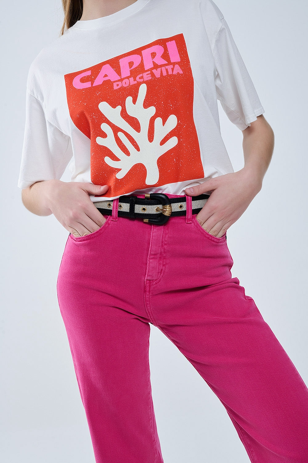 Magenta High-Waisted Straight Leg Pants with Short Hem - Perfect for Office Wear, Casual Outings & Date Nights