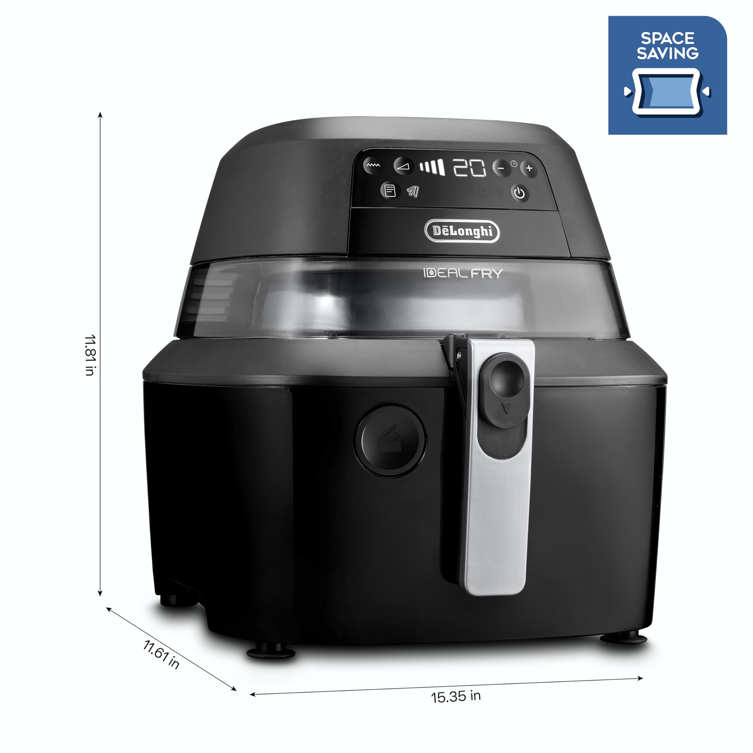 De'Longhi Rapid Crisp 5-Quart Air Fryer - 1700W XL Cooker for Fries, Chips, Roasts & Baking - 5 Preset Functions with Pizza Setting for 20% Faster Cooking - Nonstick & Easy Clean with 360° View - Perfect for Family Meals & Quick Snacks - Model FH2394 in Black